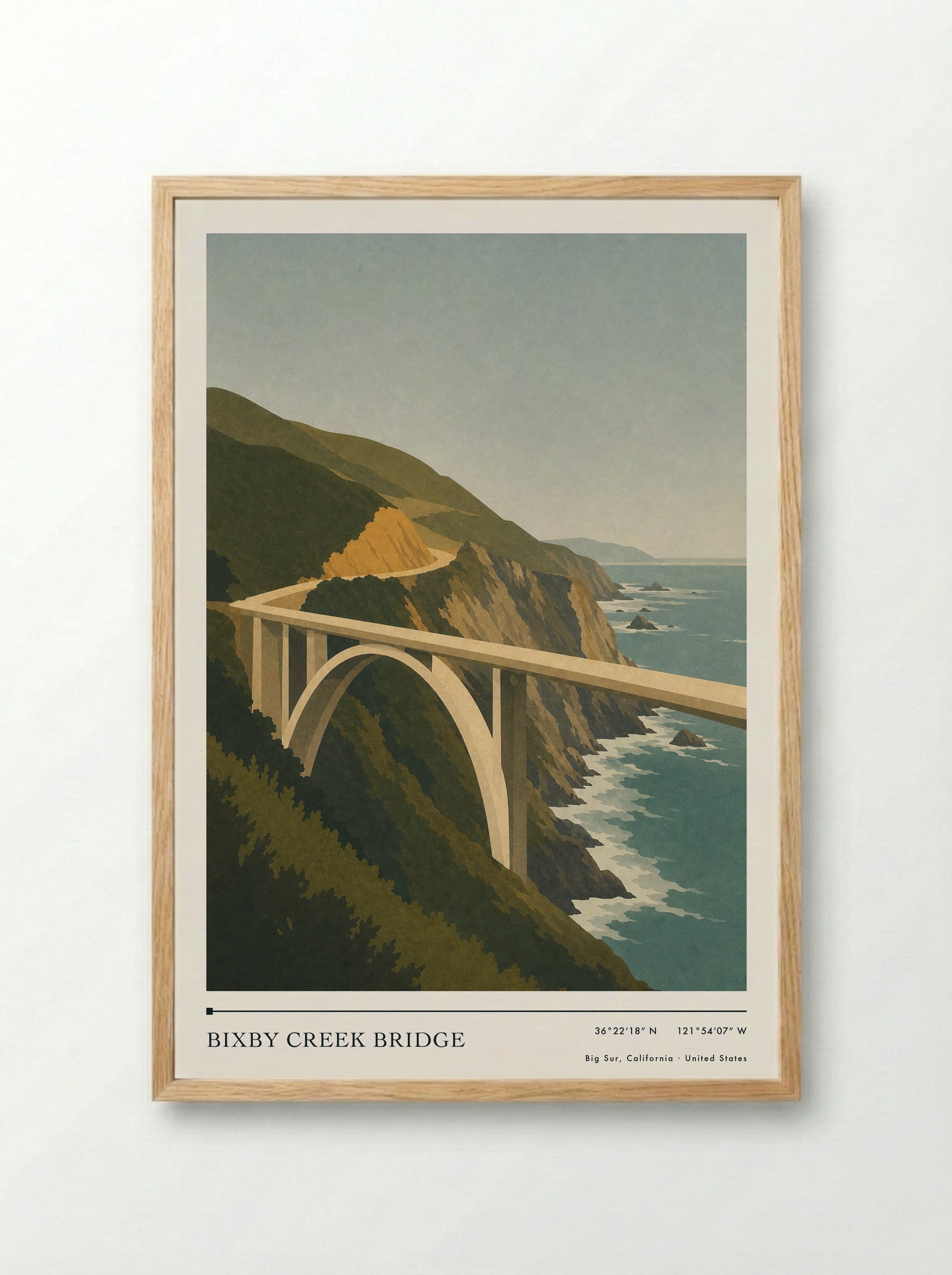 Bixby Creek Bridge Travel Poster Artwork - Framed Print Wood