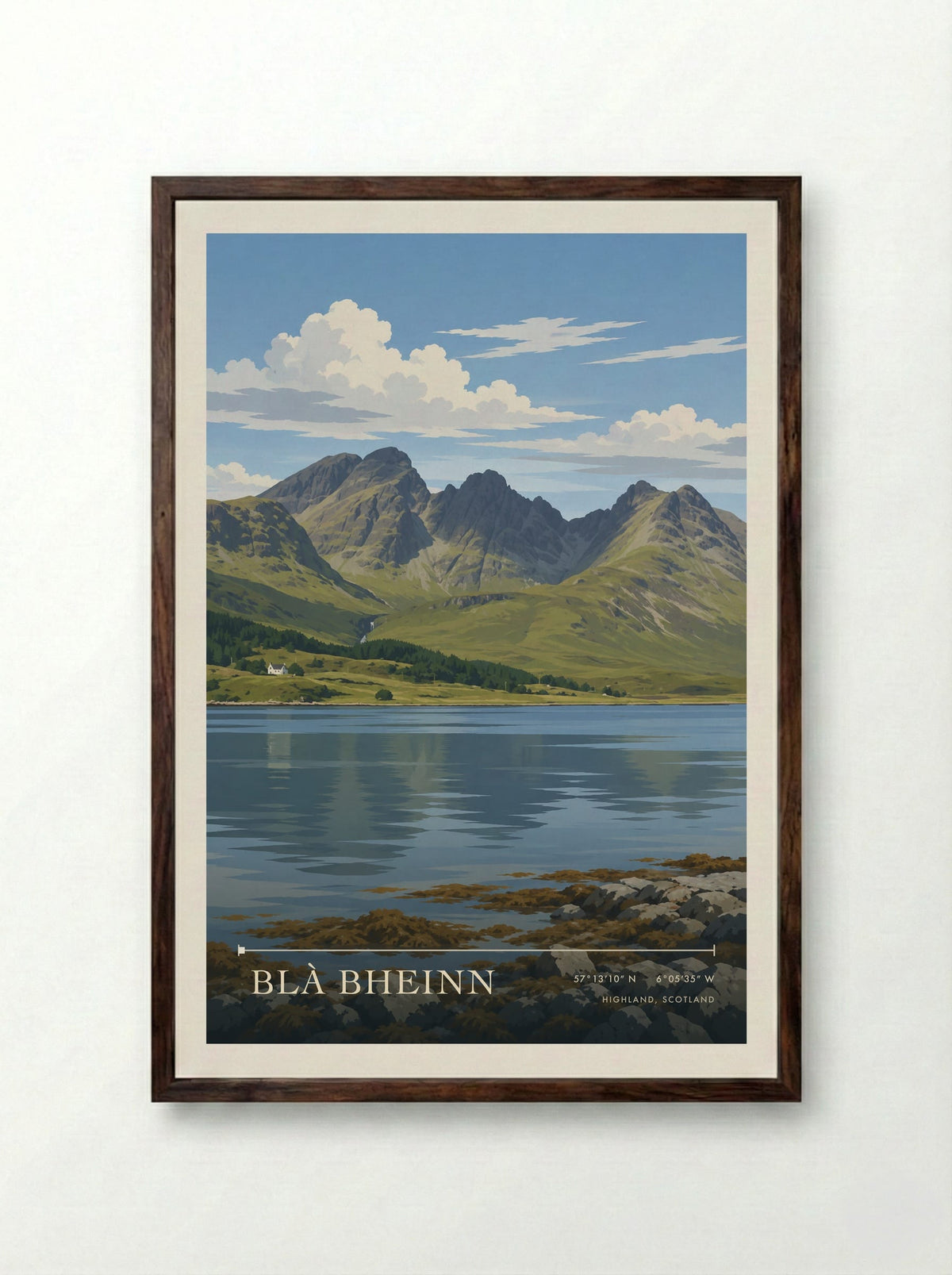 Blà Bheinn, Highland, Scotland | Travel Poster - Framed Print Dark Wood