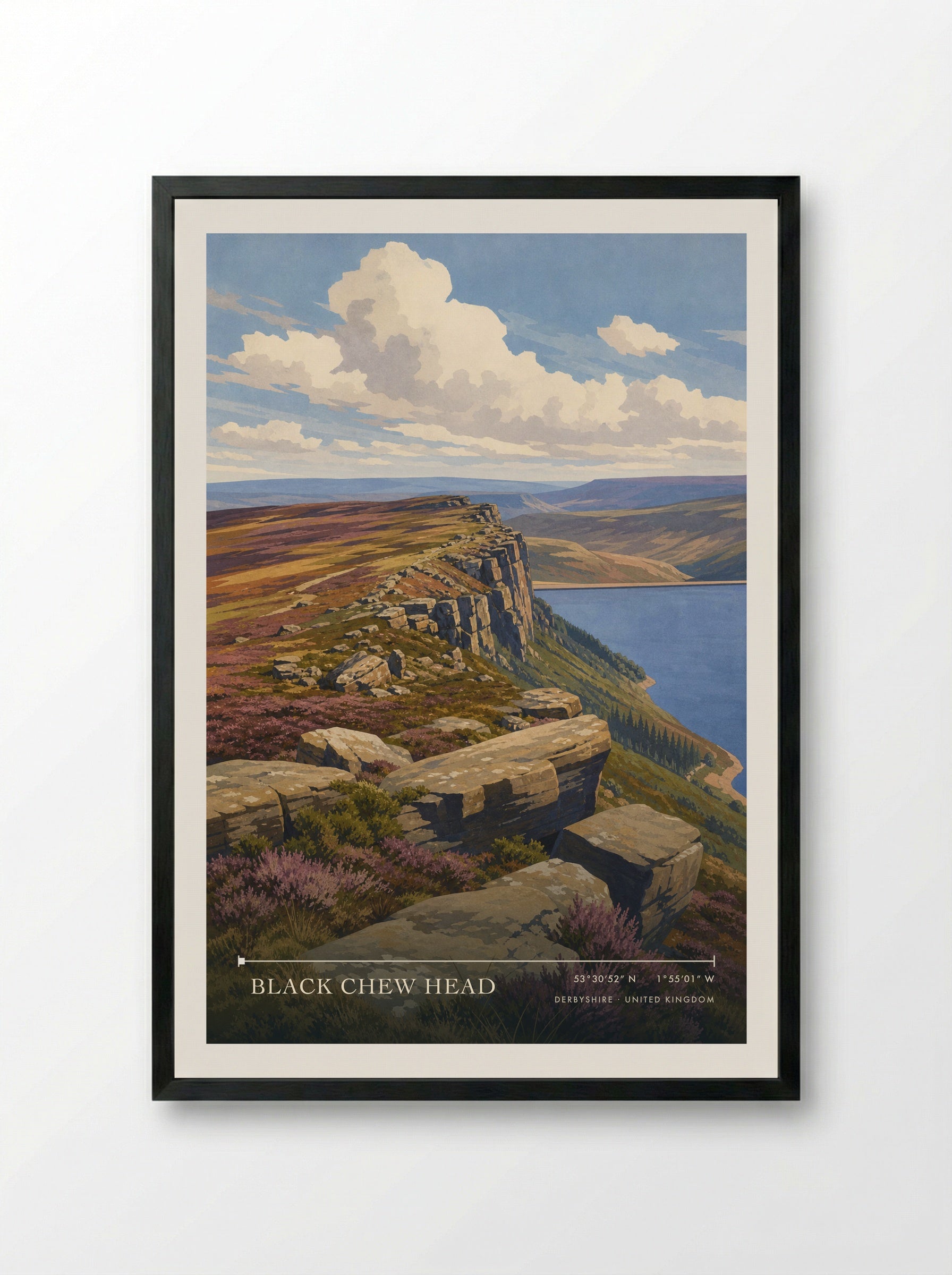 Black Chew Head Derbyshire United Kingdom Travel Poster - Framed Print Black