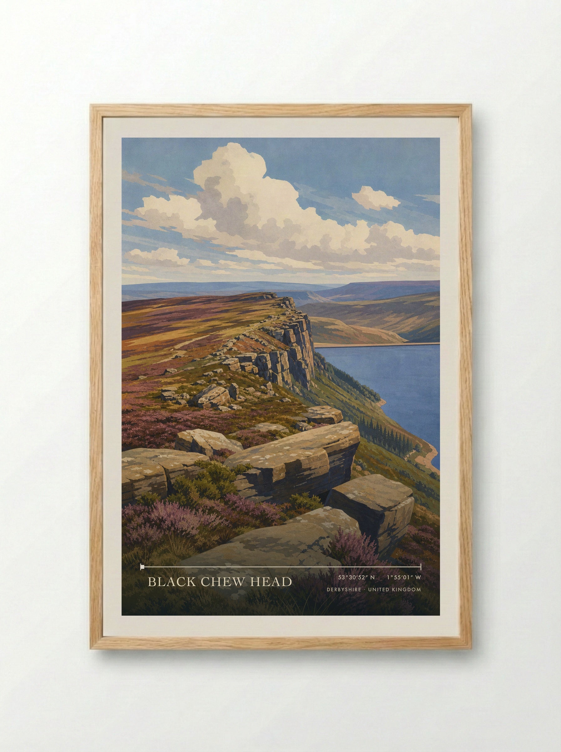 Black Chew Head Derbyshire United Kingdom Travel Poster - Framed Print Wood