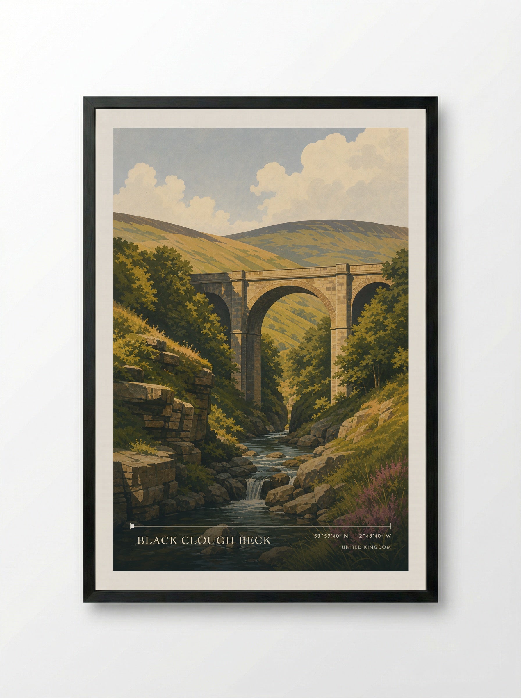 Black Clough Beck United Kingdom Travel Poster - Framed Print Black