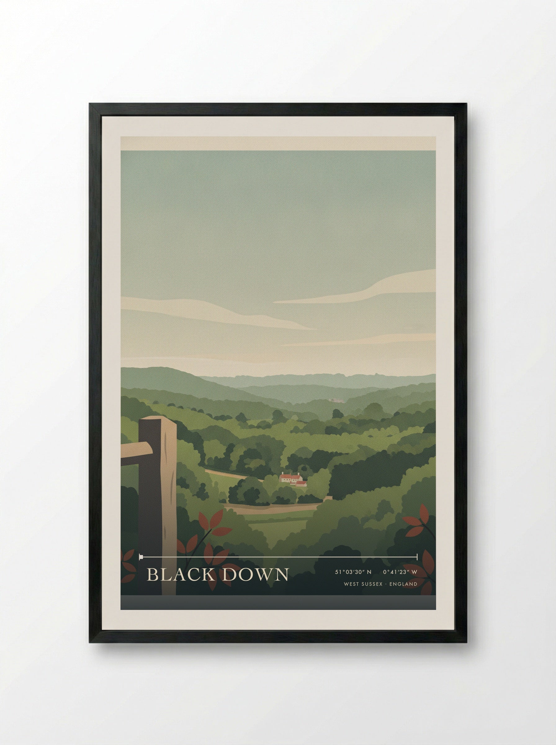 Black Down West Sussex England Travel Poster - Framed Print Black