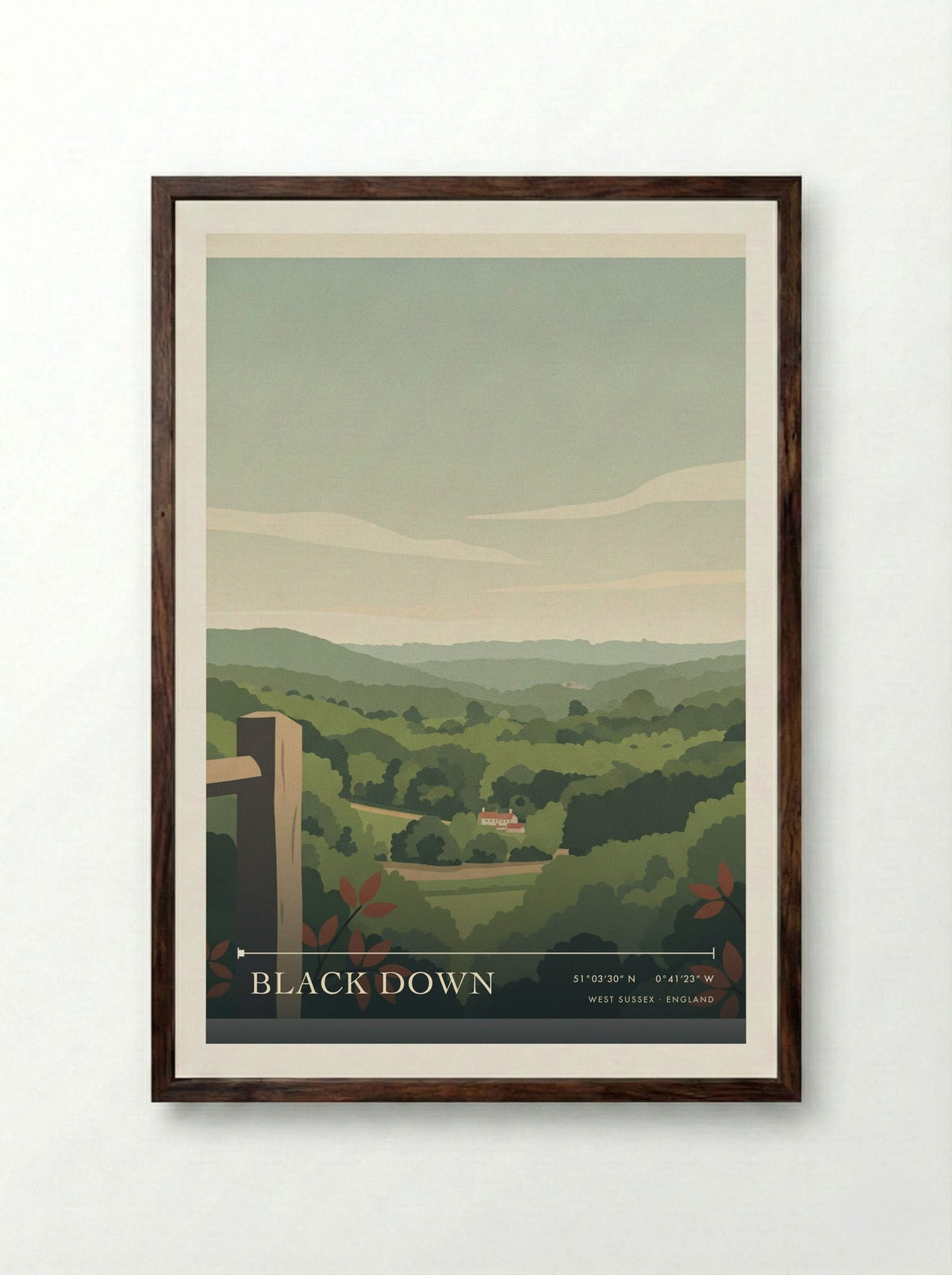 Black Down West Sussex England Travel Poster - Framed Print Dark Wood