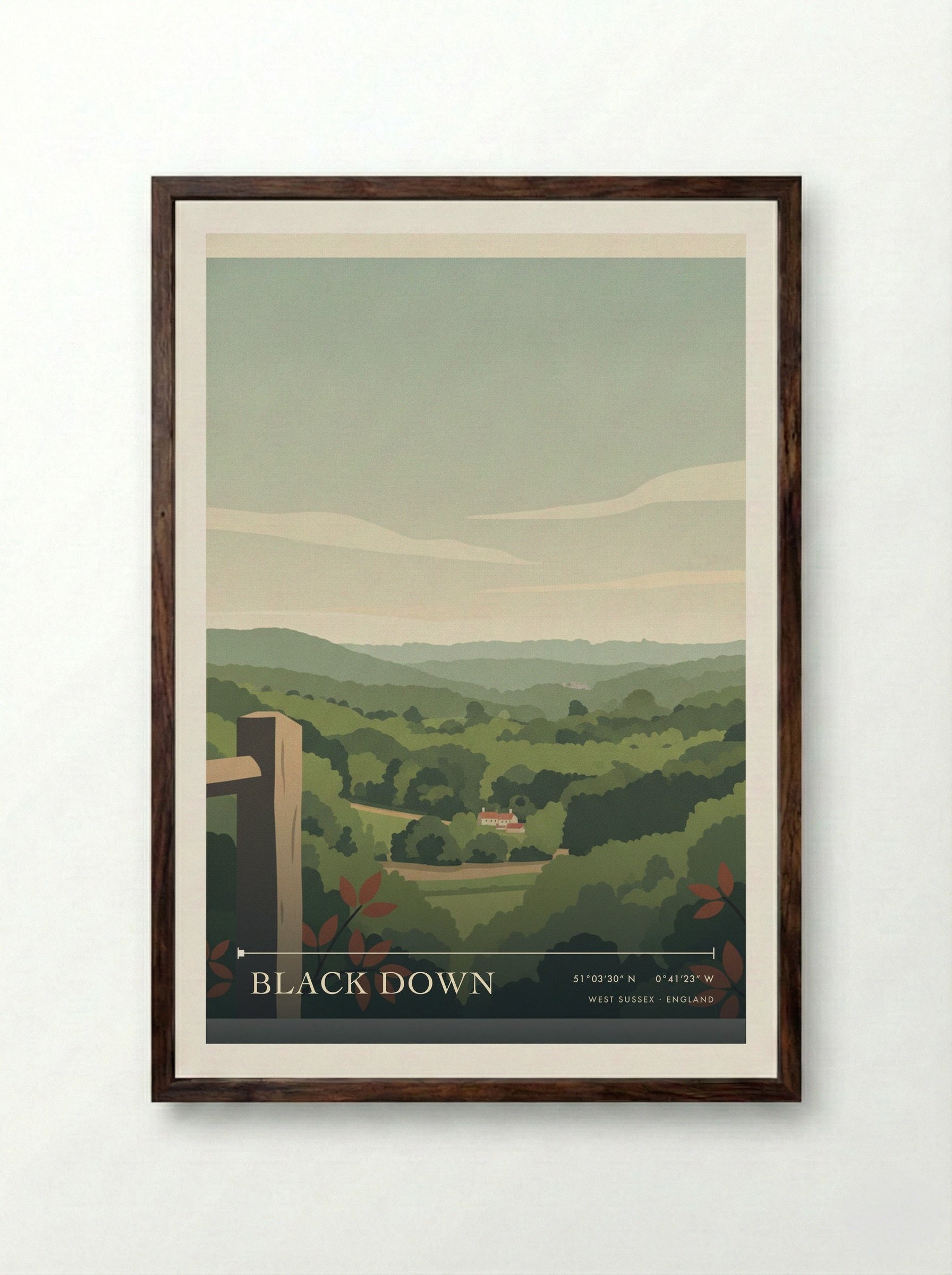 Black Down West Sussex England Travel Poster - Framed Print Dark Wood