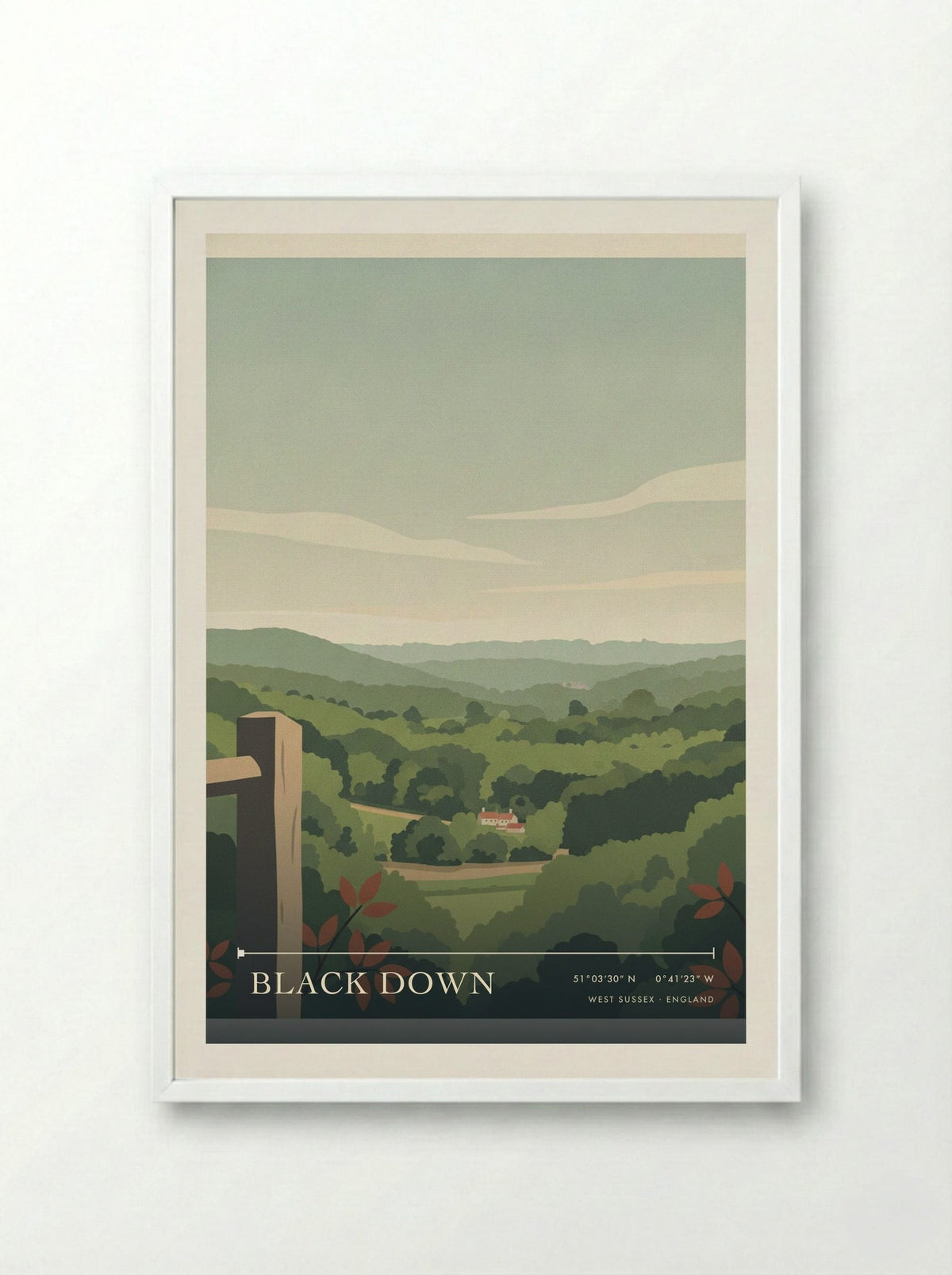 Black Down West Sussex England Travel Poster - Framed Print White