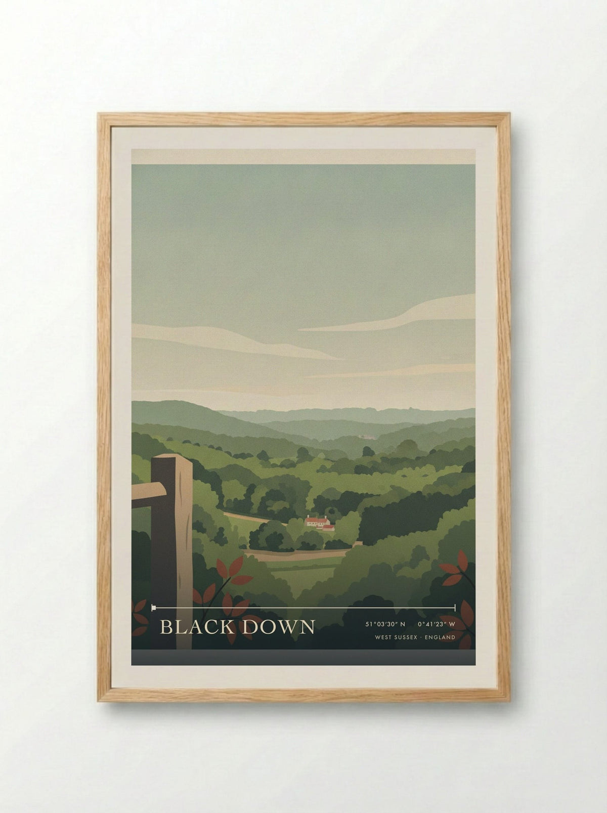 Black Down West Sussex England Travel Poster - Framed Print Wood