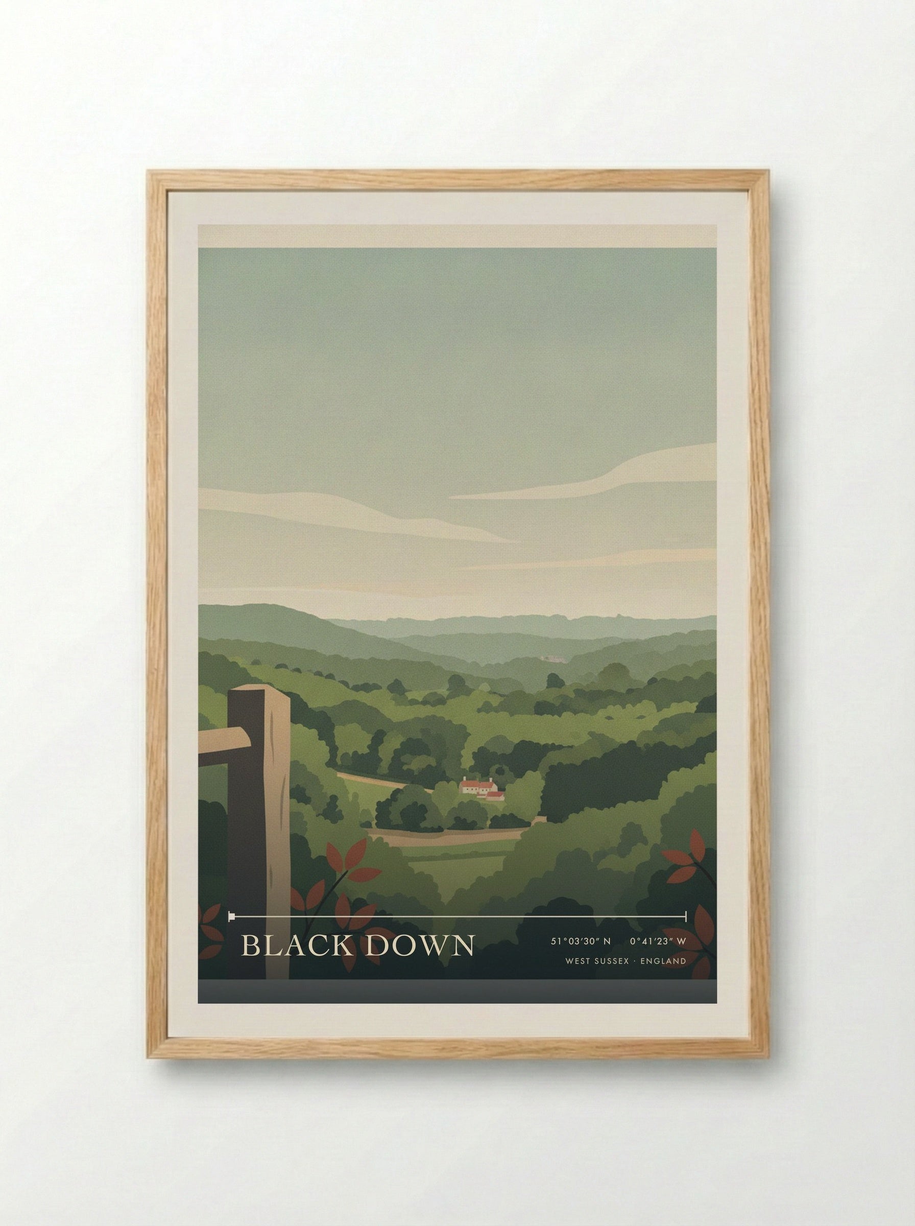 Black Down West Sussex England Travel Poster - Framed Print Wood
