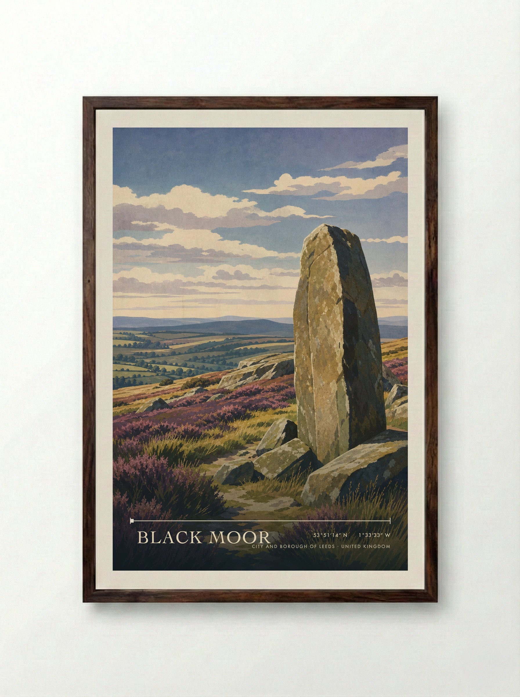 Black Moor City and Borough of Leeds United Kingdom Travel Poster - Framed Print Dark Wood