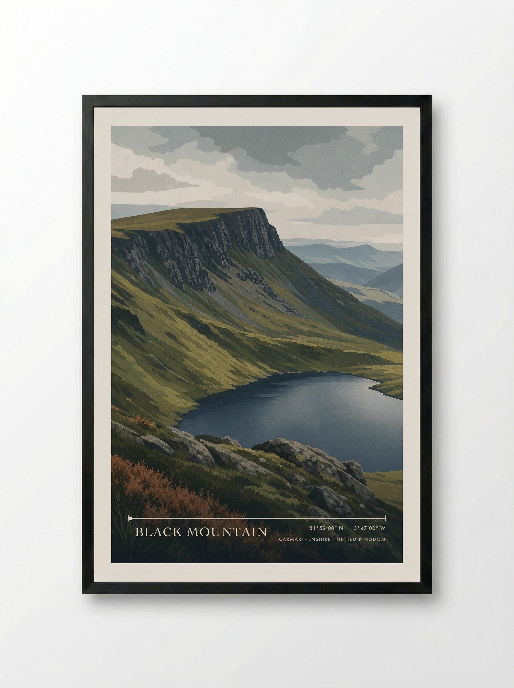 Black Mountain Carmarthenshire United Kingdom Travel Poster - Framed Print Black