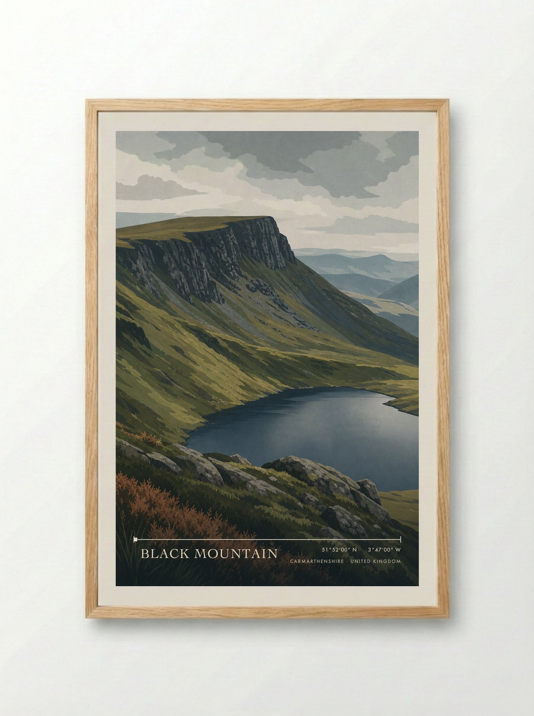 Black Mountain Carmarthenshire United Kingdom Travel Poster - Framed Print Wood