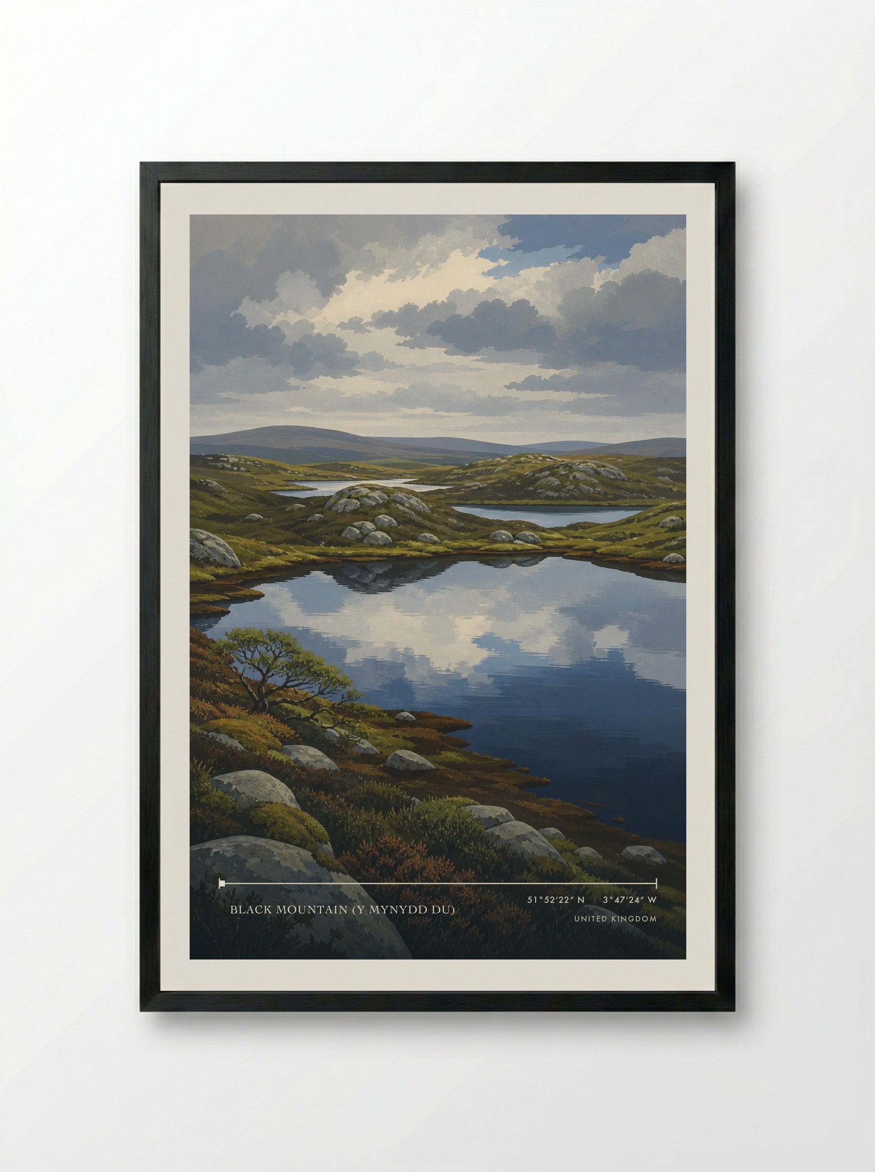 Black Mountain (Y Mynydd Du) United Kingdom Travel Poster - Framed Print Black