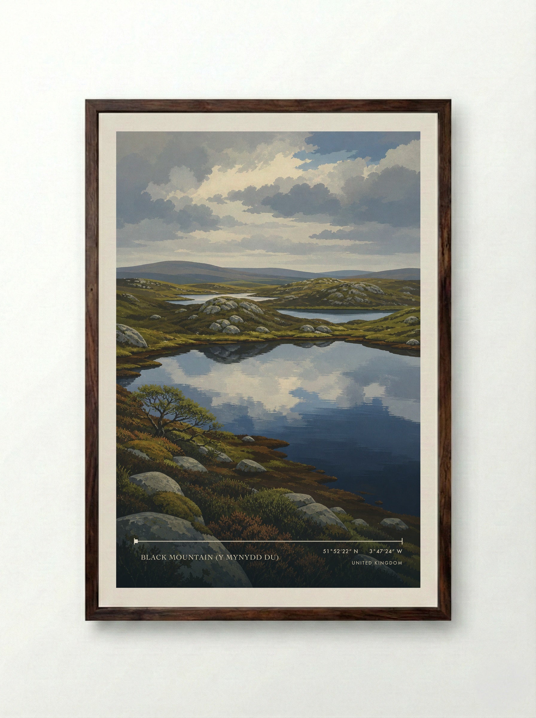 Black Mountain (Y Mynydd Du) United Kingdom Travel Poster - Framed Print Dark Wood