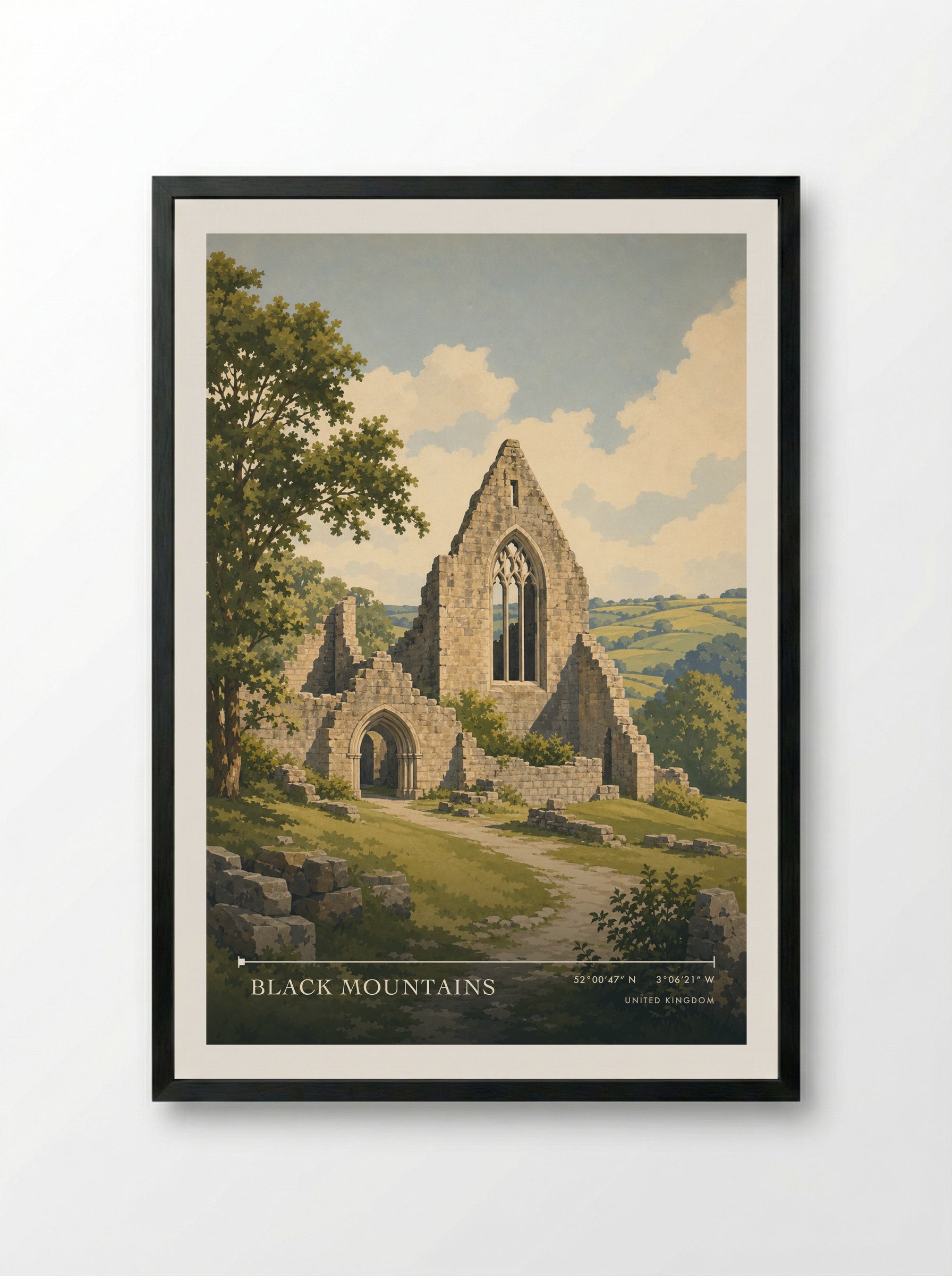Black Mountains United Kingdom Travel Poster - Framed Print Black