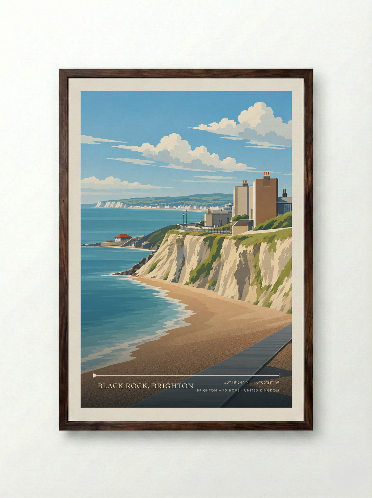 Black Rock, Brighton, Brighton and Hove | Travel Poster - Framed Print Dark Wood