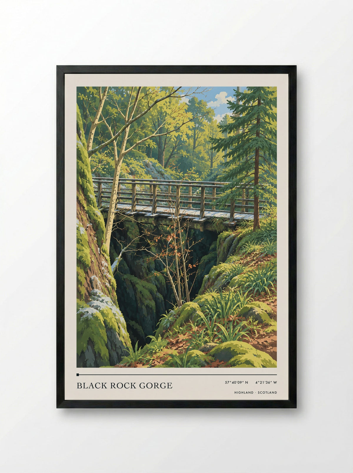 Black Rock Gorge, Highland | Travel Poster - Framed Print Black