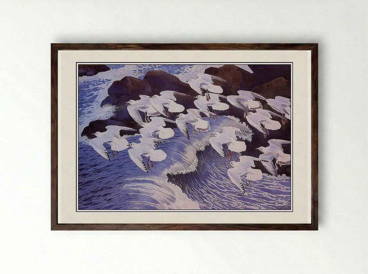 Black-headed Gulls - Charles Tunnicliffe - Framed Print Dark Wood