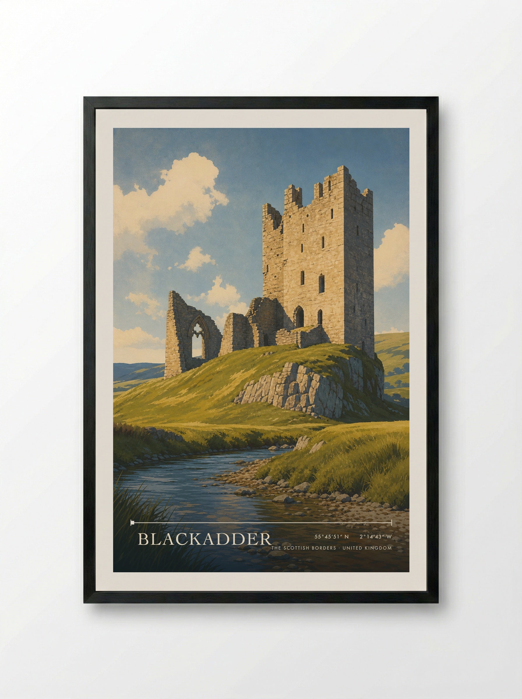 Blackadder The Scottish Borders United Kingdom Travel Poster - Framed Print Black