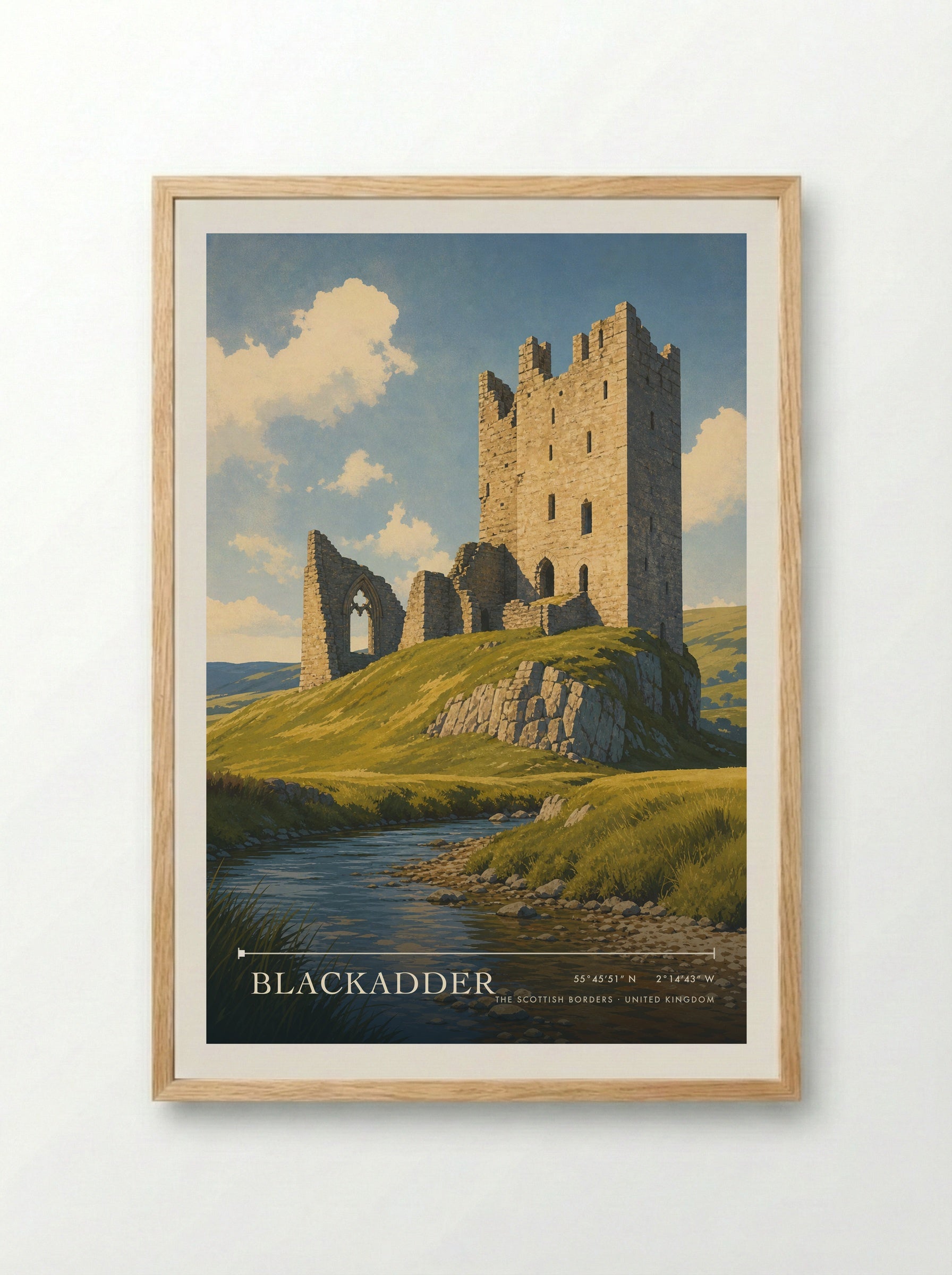 Blackadder The Scottish Borders United Kingdom Travel Poster - Framed Print Wood