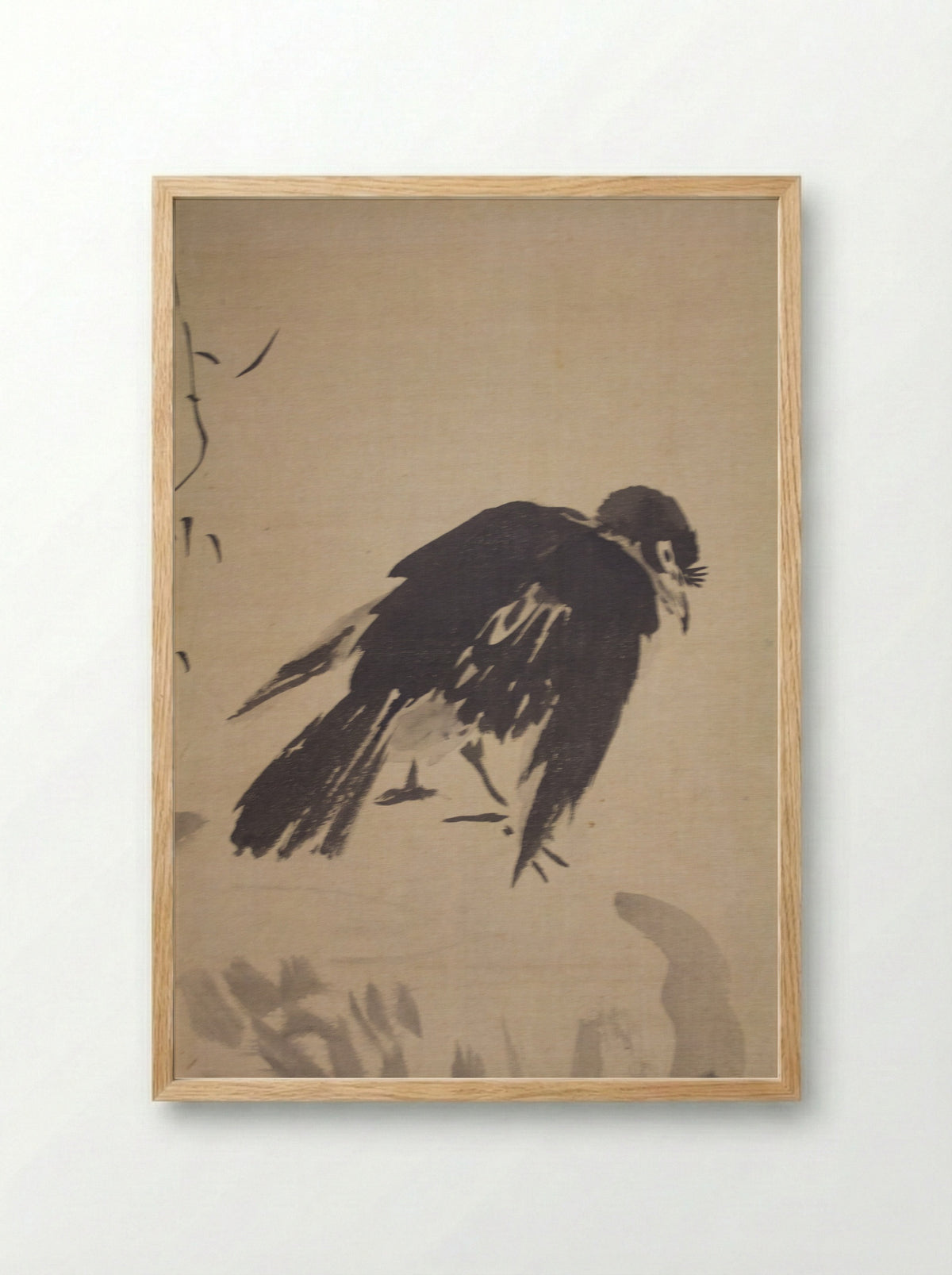 Blackbird on Wave-Swept Rock - Kano School - Framed Print Wood