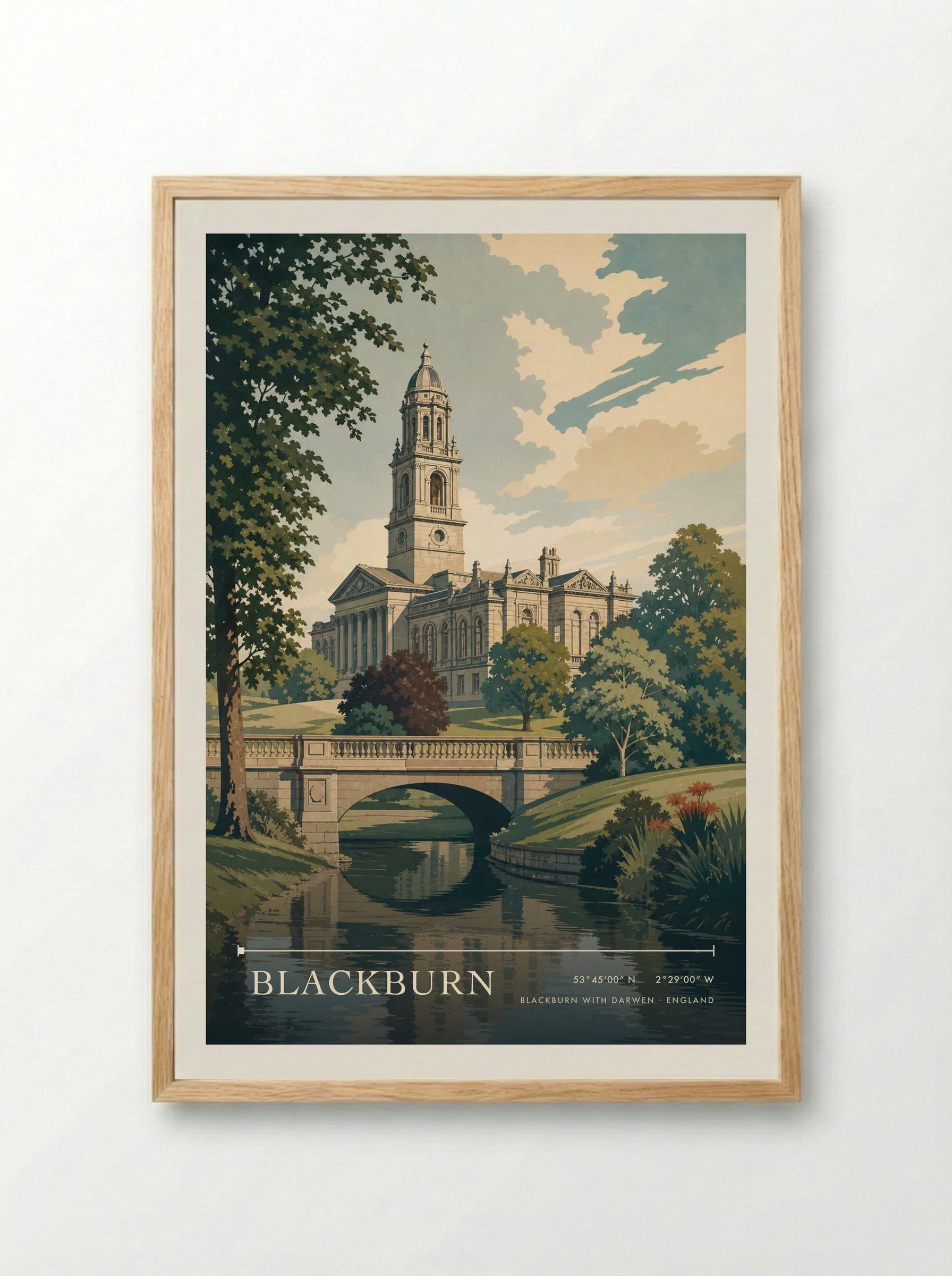 Blackburn Blackburn with Darwen England Travel Poster - Framed Print Wood