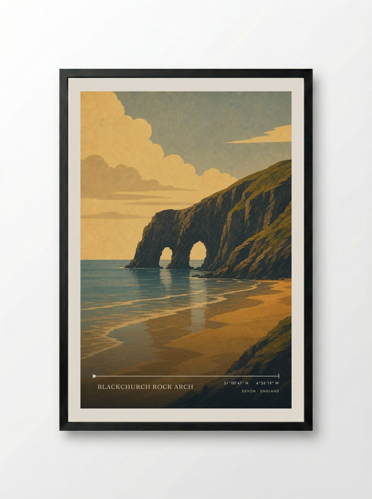 Blackchurch Rock Arch Devon England Travel Poster - Framed Print Black