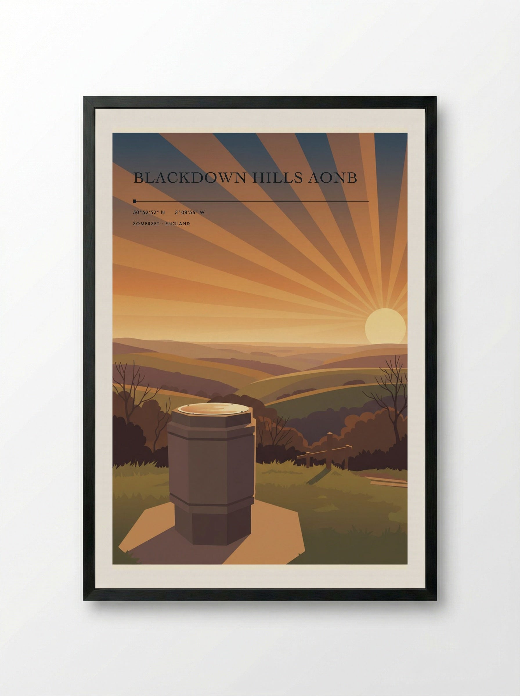 Blackdown Hills AONB Somerset England Travel Poster - Framed Print Black