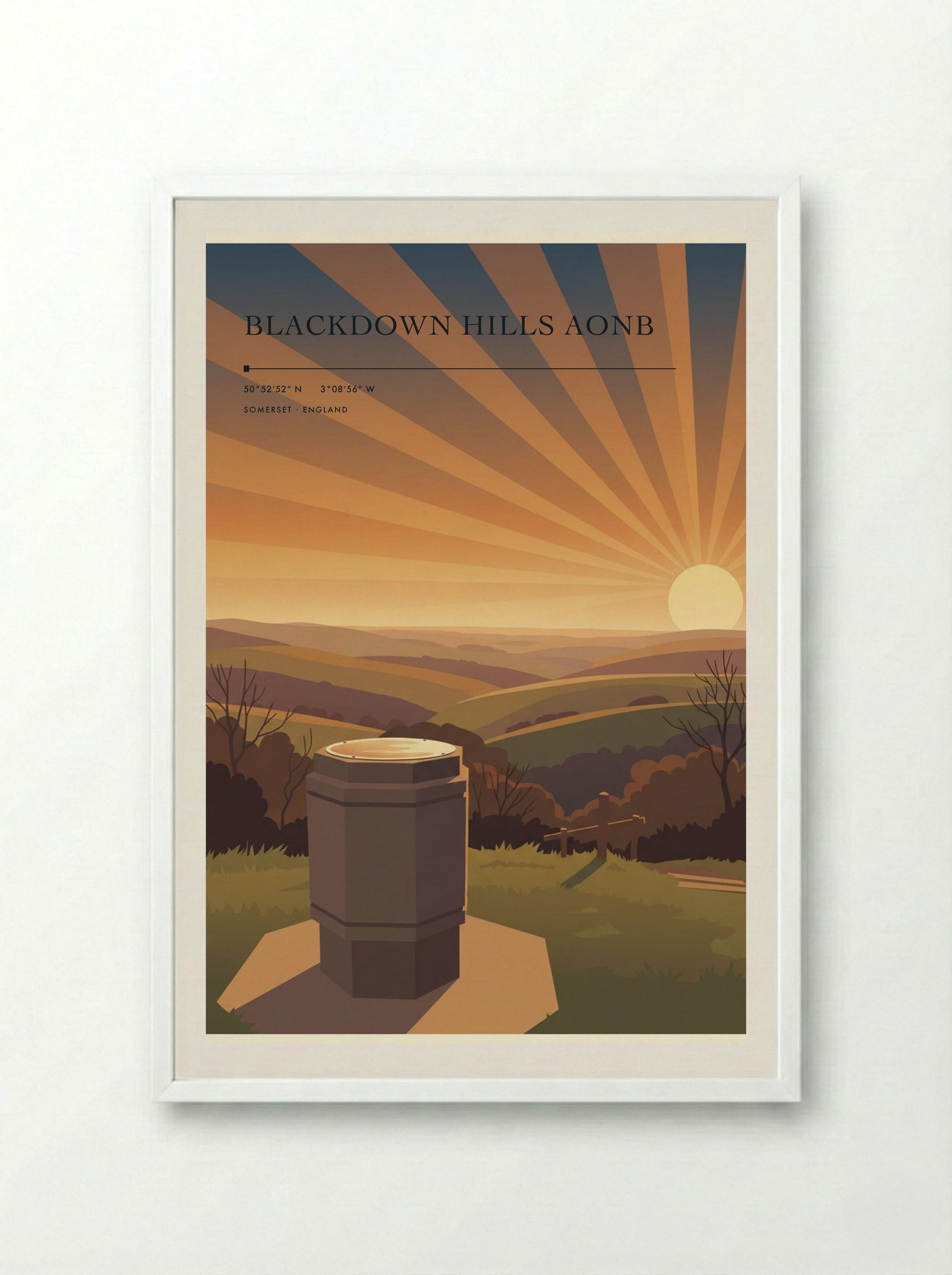 Blackdown Hills AONB Somerset England Travel Poster - Framed Print White