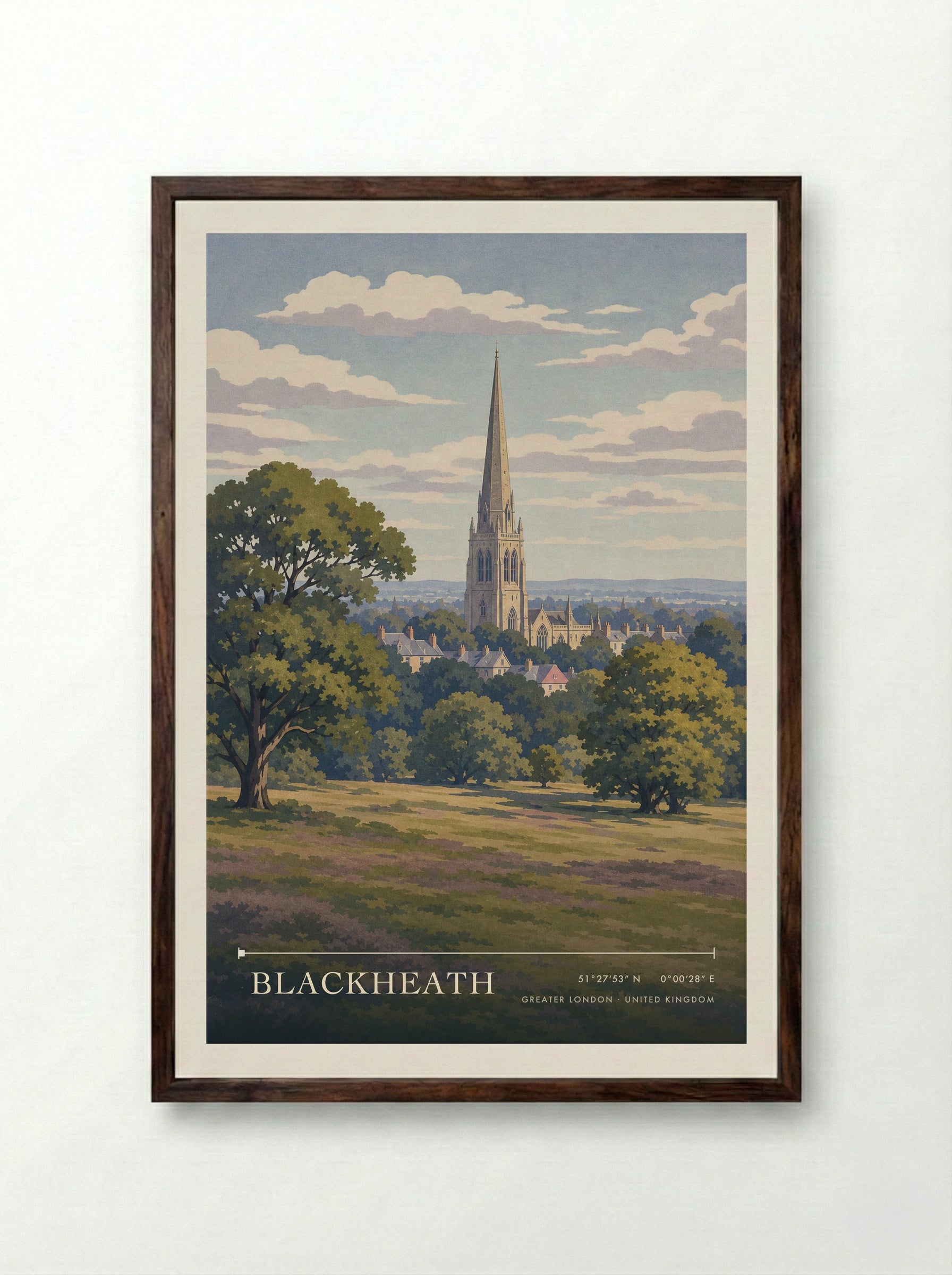 Blackheath Greater London United Kingdom Travel Poster - Framed Print Dark Wood