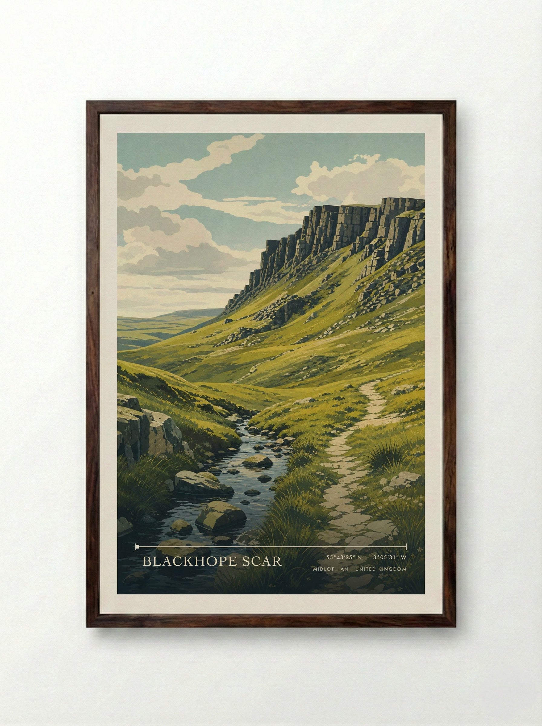 Blackhope Scar Midlothian United Kingdom Travel Poster - Framed Print Dark Wood