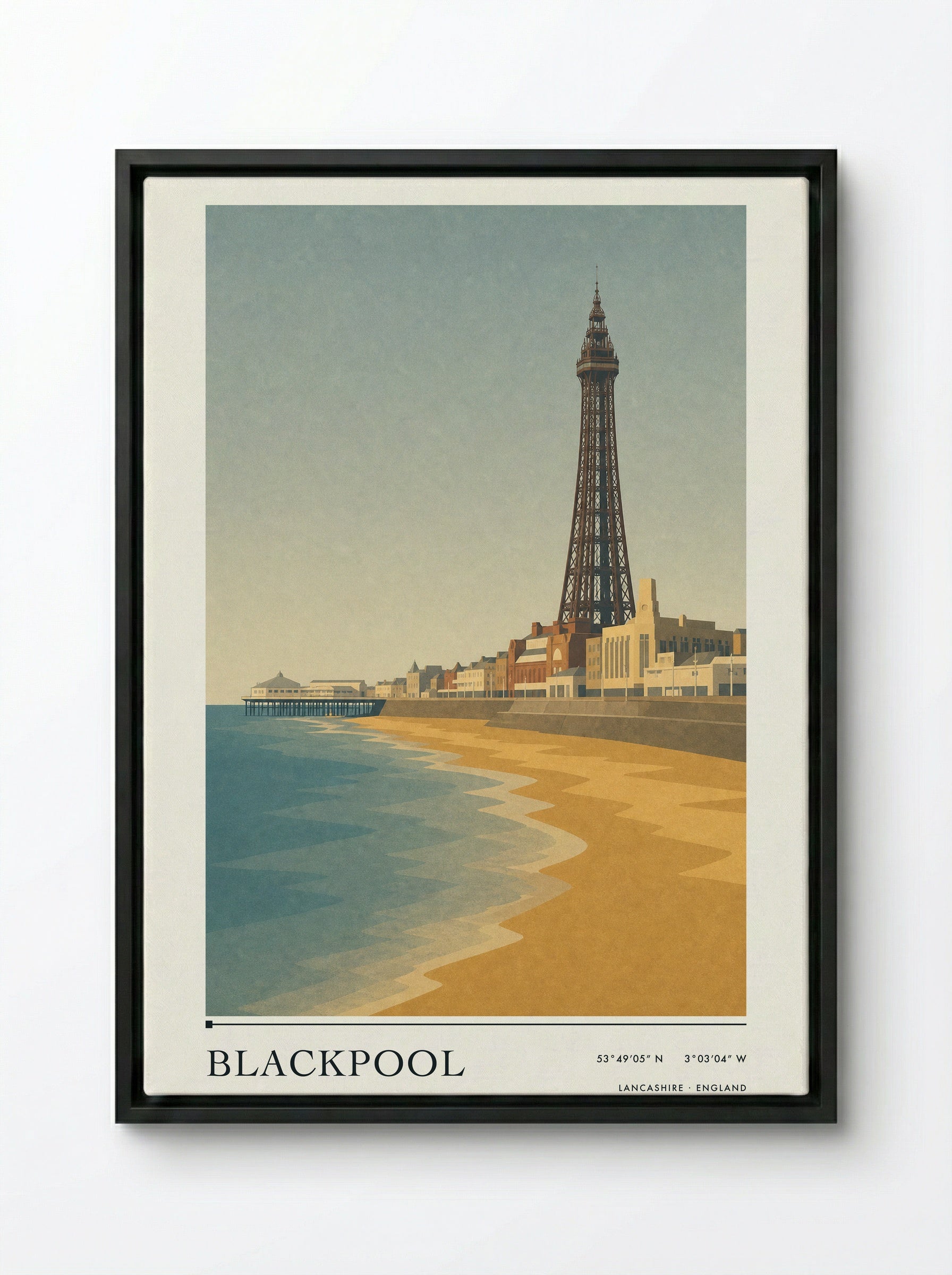 Blackpool Lancashire Travel Poster - Framed Canvas Black