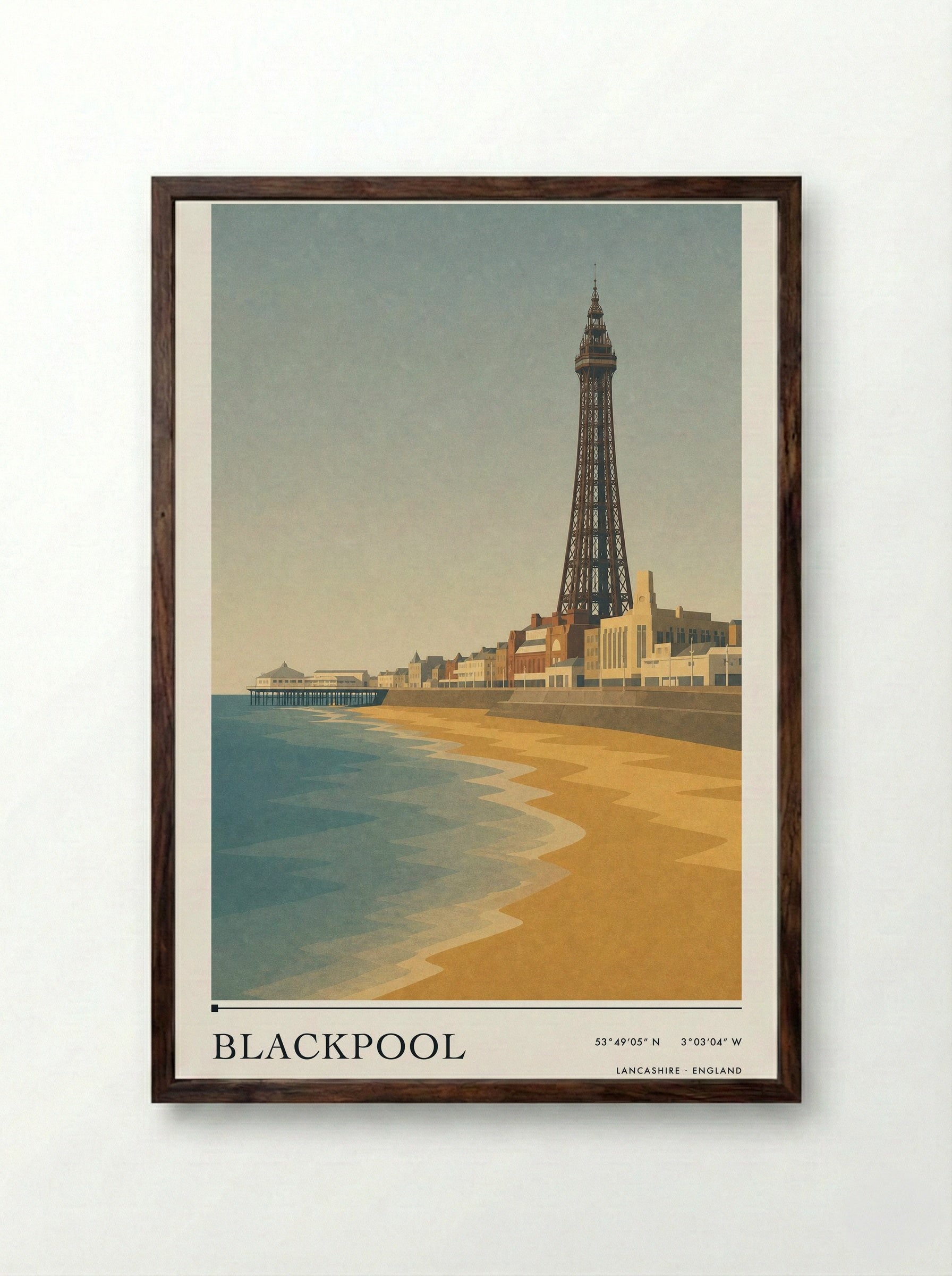 Blackpool Lancashire Travel Poster - Framed Print Dark Wood