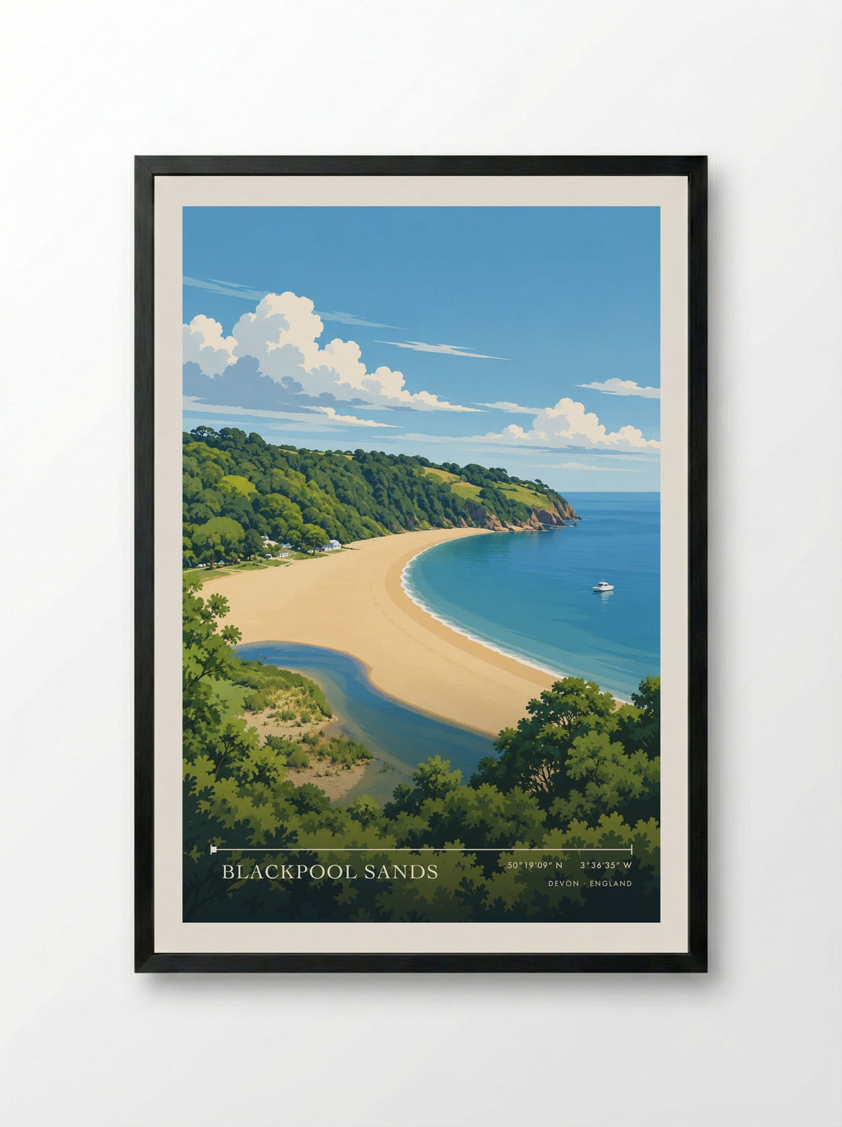 Blackpool Sands, Devon | Travel Poster - Framed Print Black