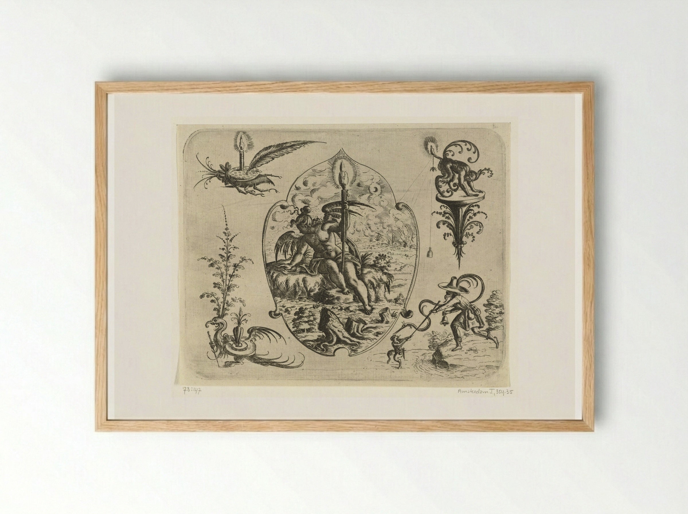 Bladvormige cartouche met een engel - Christoph Jamnitzer - Framed Print Wood