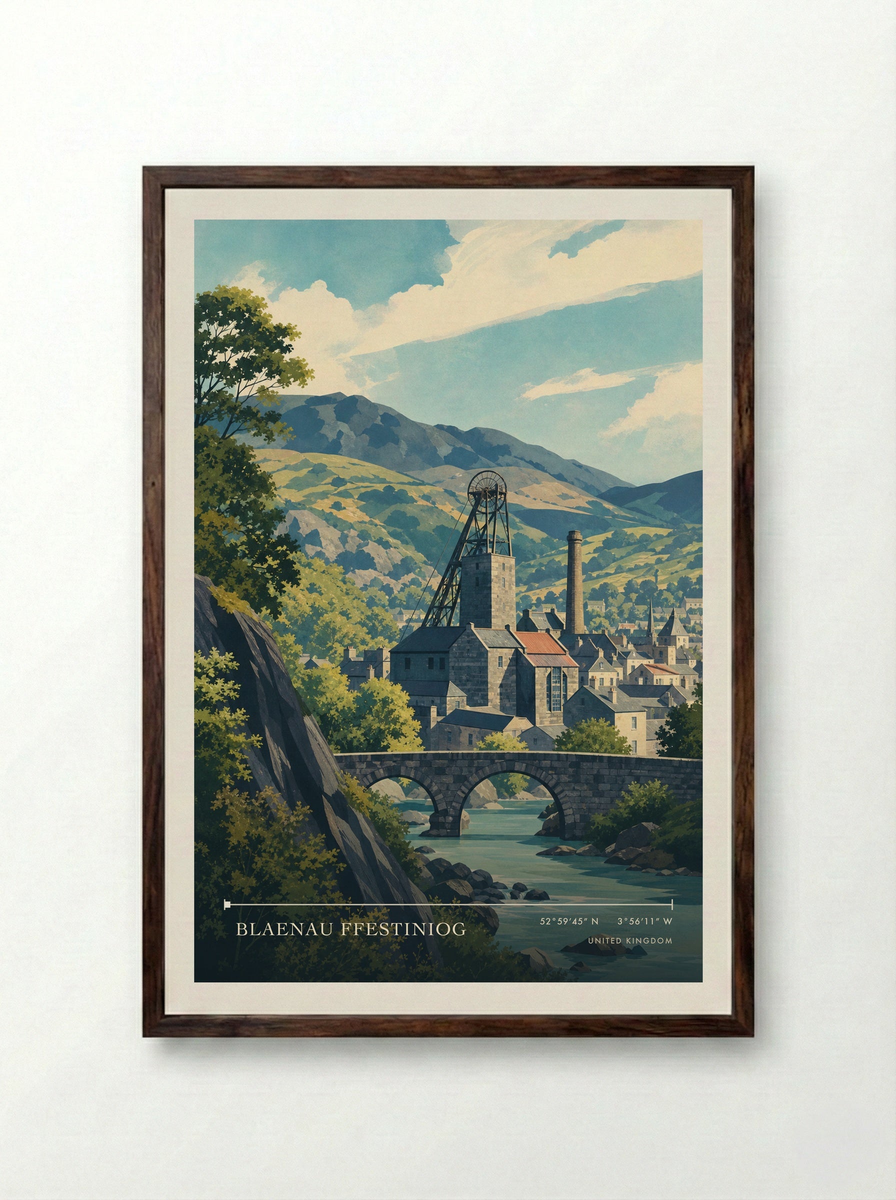 Blaenau Ffestiniog United Kingdom Travel Poster - Framed Print Dark Wood