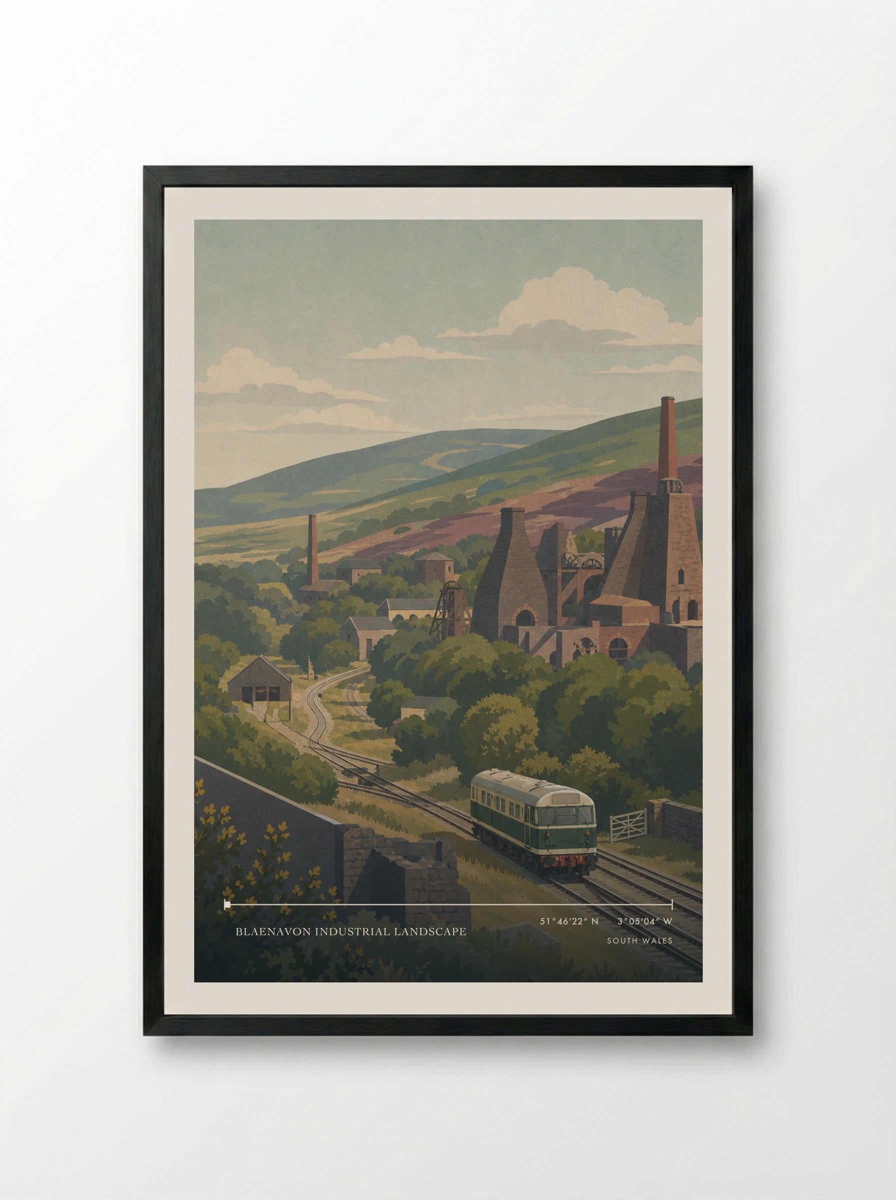 Blaenavon Industrial Landscape South Wales Wales Travel Poster - Framed Print Black