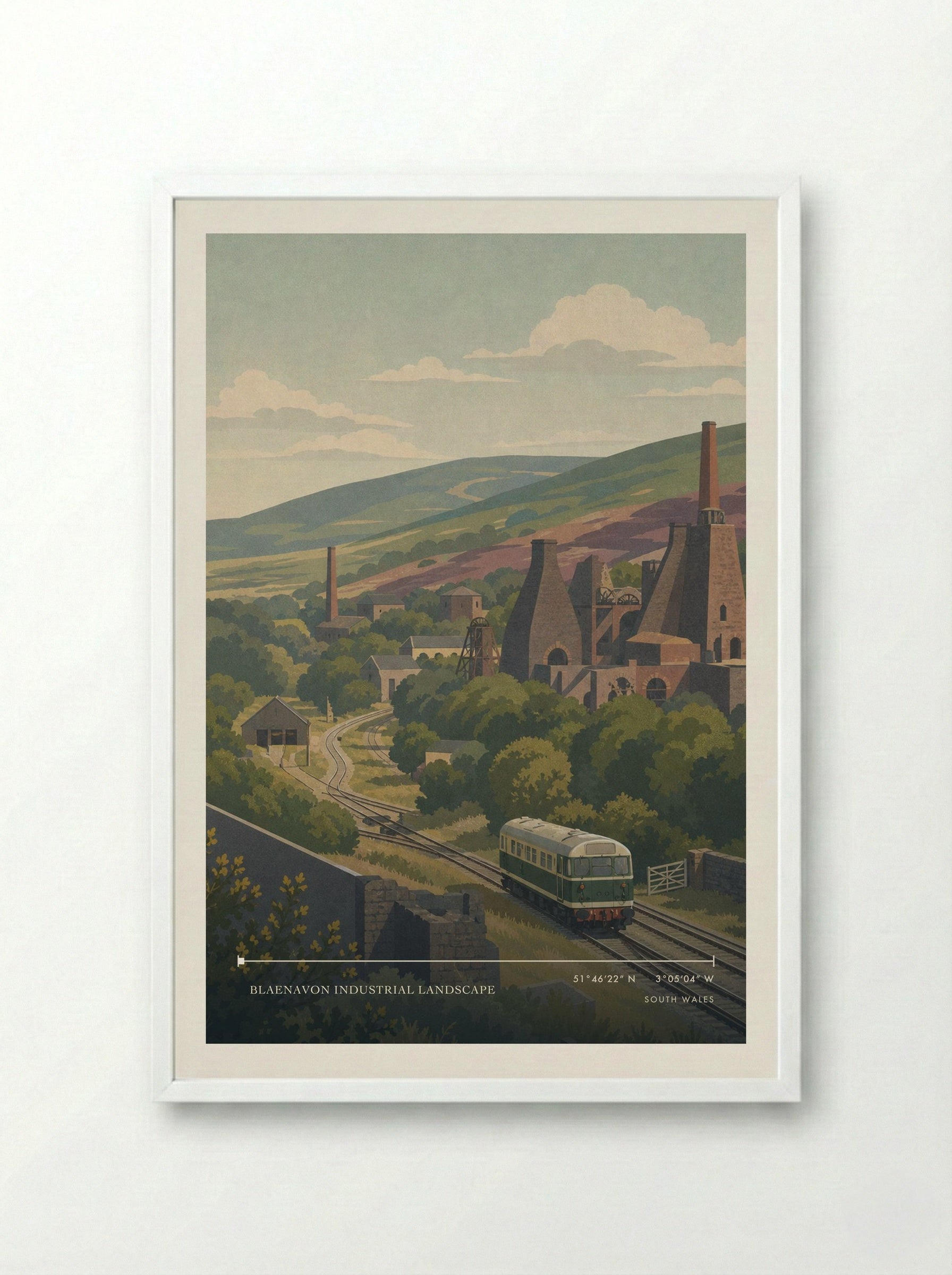 Blaenavon Industrial Landscape South Wales Wales Travel Poster - Framed Print White