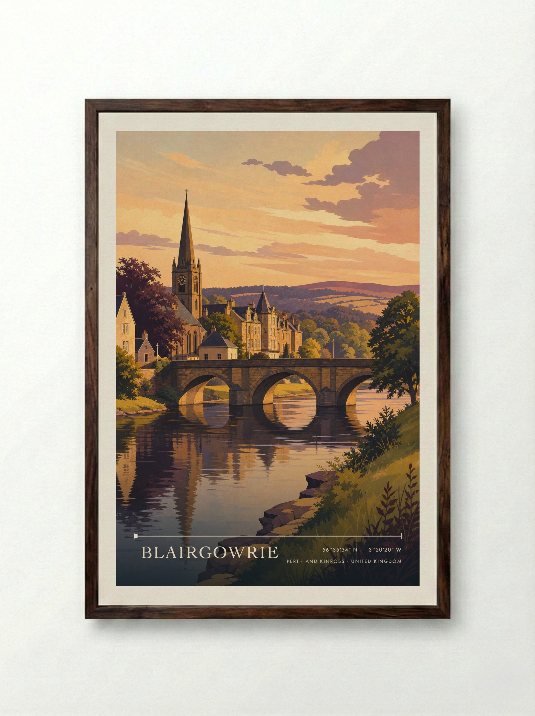 Blairgowrie Perth and Kinross United Kingdom Travel Poster - Framed Print Dark Wood