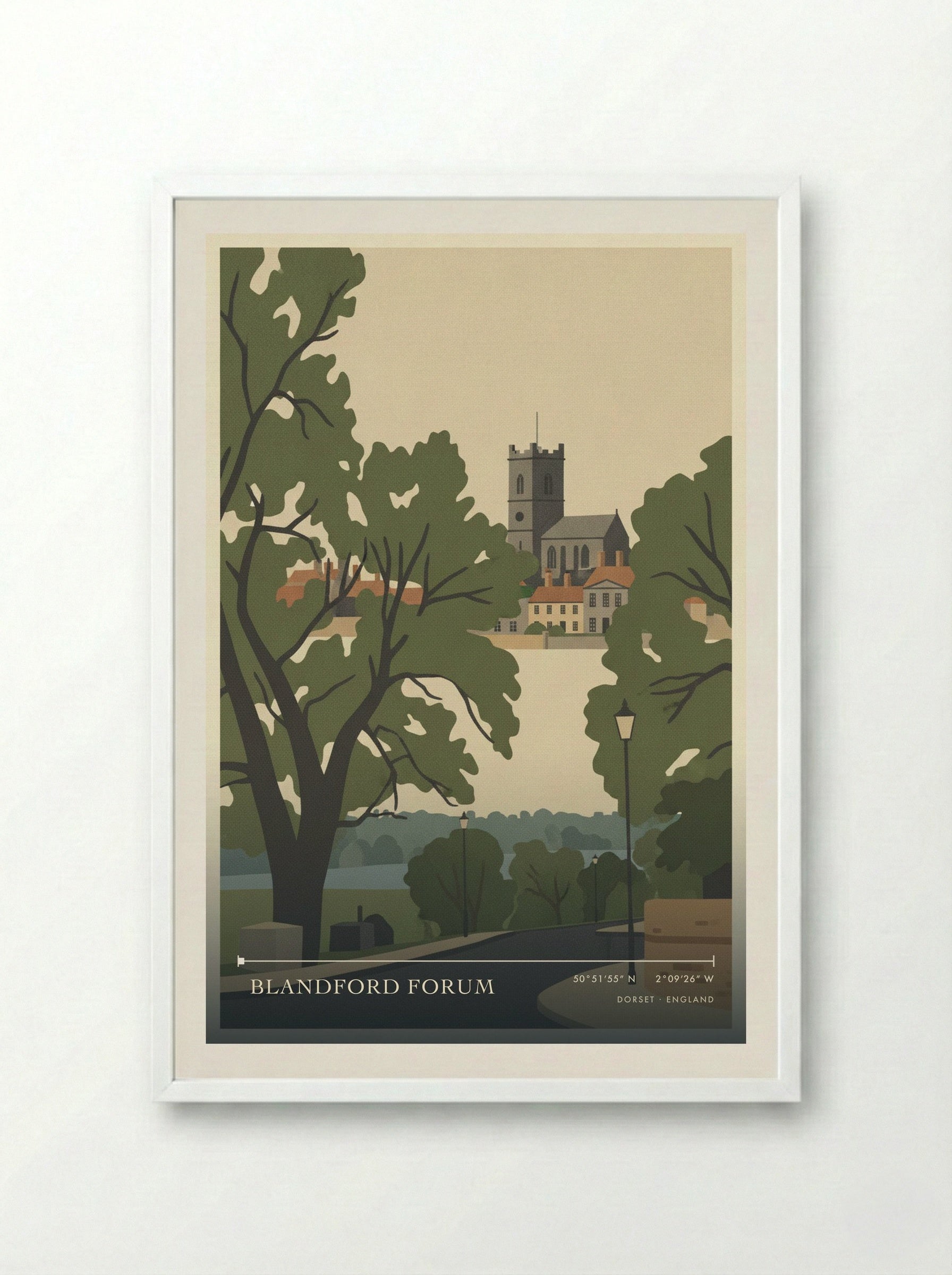 Blandford Forum Dorset England Travel Poster - Framed Print White