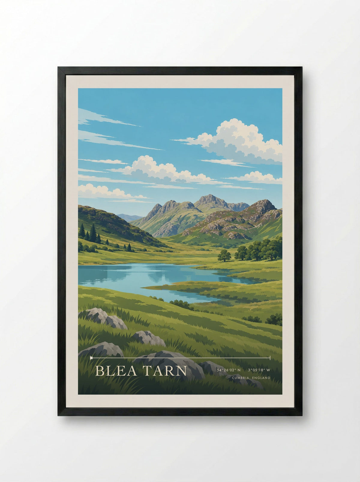 Blea Tarn, Cumbria, England | Travel Poster - Framed Print Black