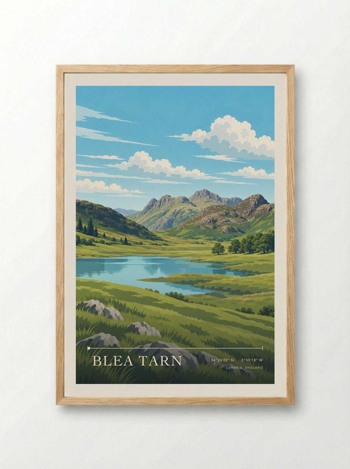 Blea Tarn, Cumbria, England | Travel Poster - Framed Print Wood
