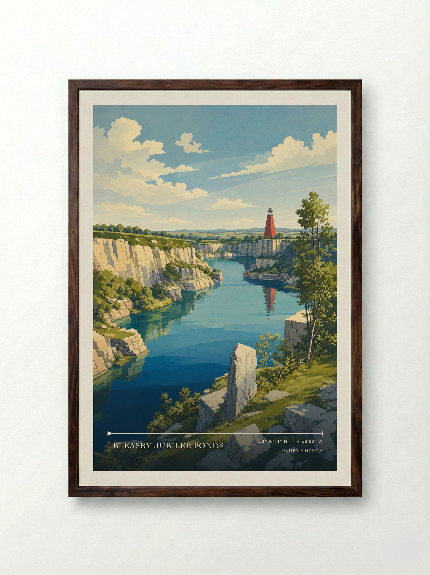 Bleasby Jubilee Ponds United Kingdom Travel Poster - Framed Print Dark Wood