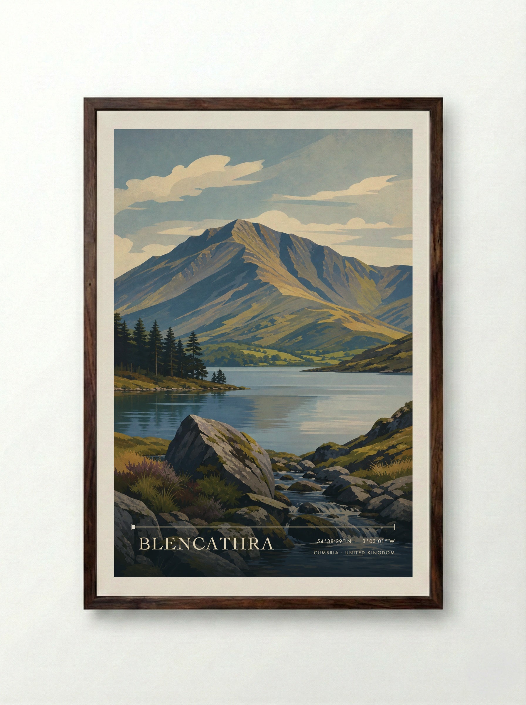 Blencathra Cumbria United Kingdom Travel Poster - Framed Print Dark Wood