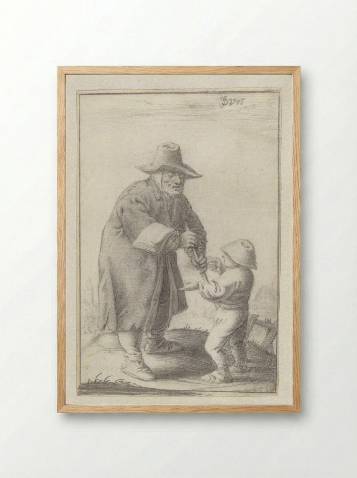 Blind Song Seller and Boy - J. de Vos - Framed Print Wood