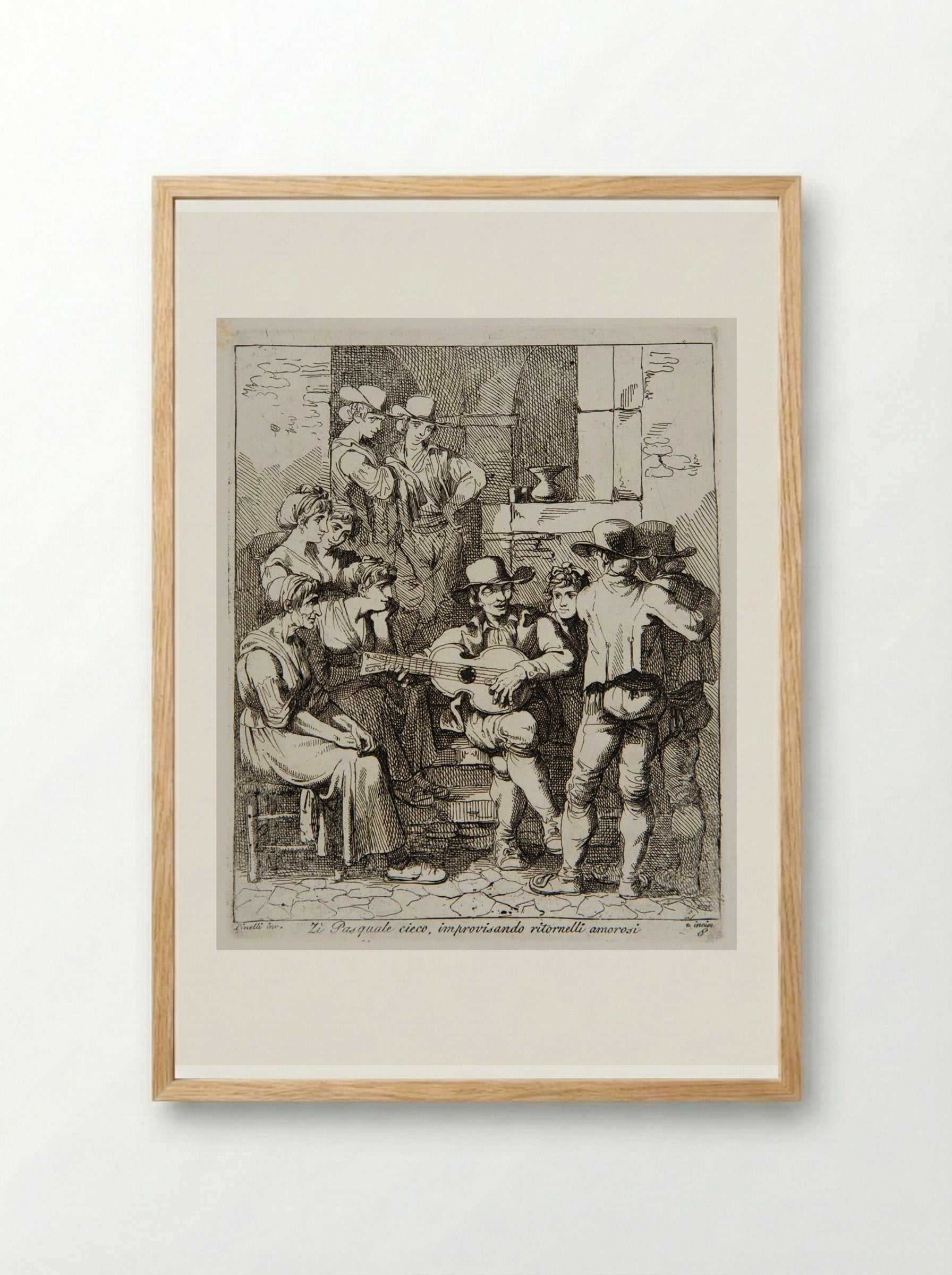 Blind Uncle Pasquale Improvising Love Refrains - Bartolomeo Pinelli - Framed Print Wood
