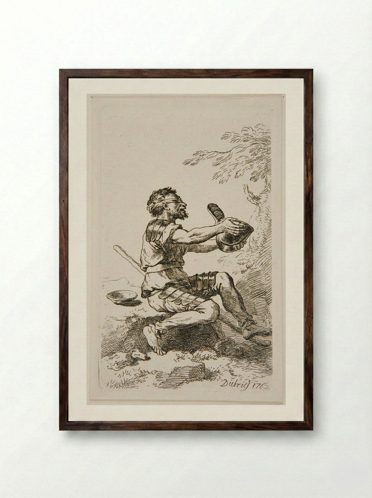 Blind Warrior Begging - Christian Wilhelm Ernst Dietrich - Framed Print Dark Wood