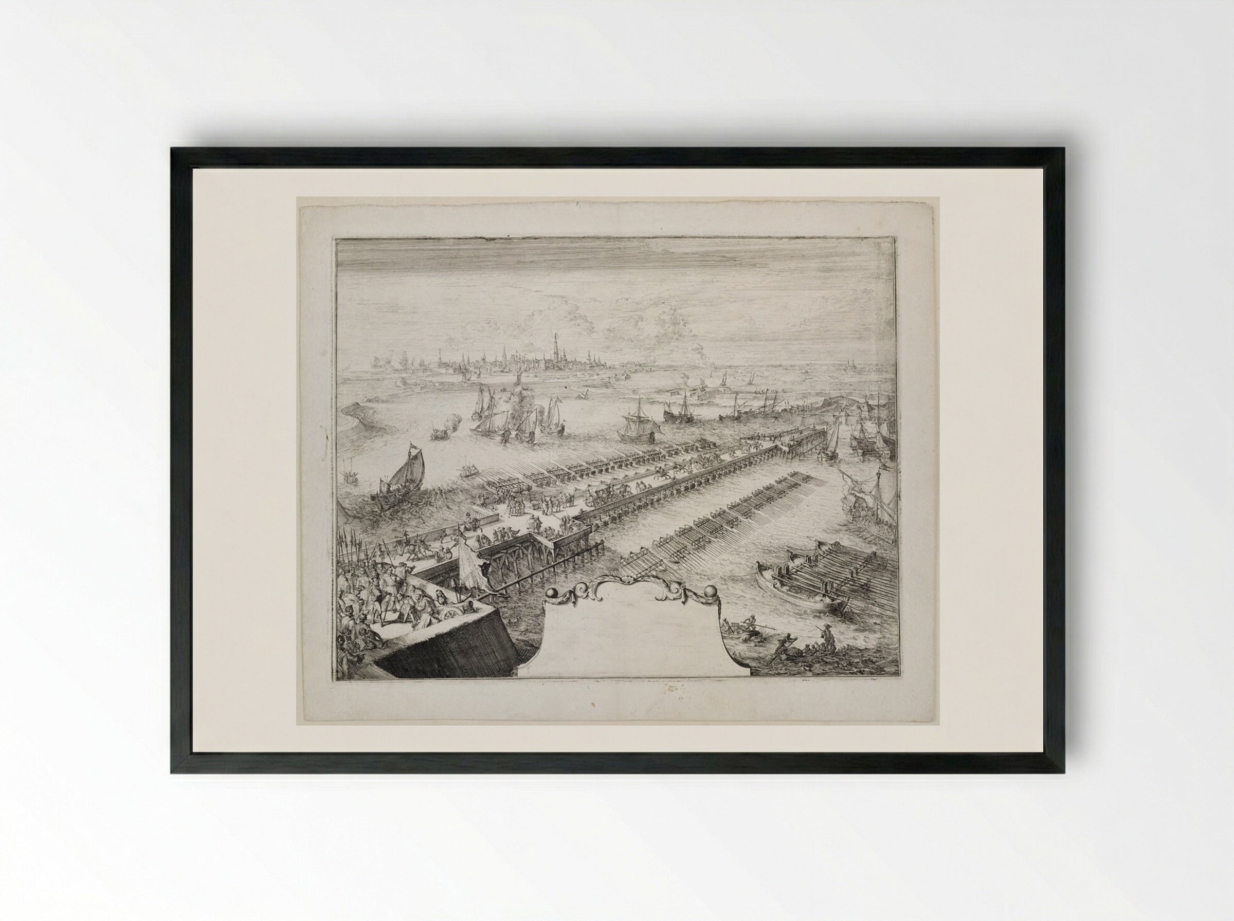 Blockade of Antwerp, 1585 - Romeyn de Hooghe - Framed Print Black