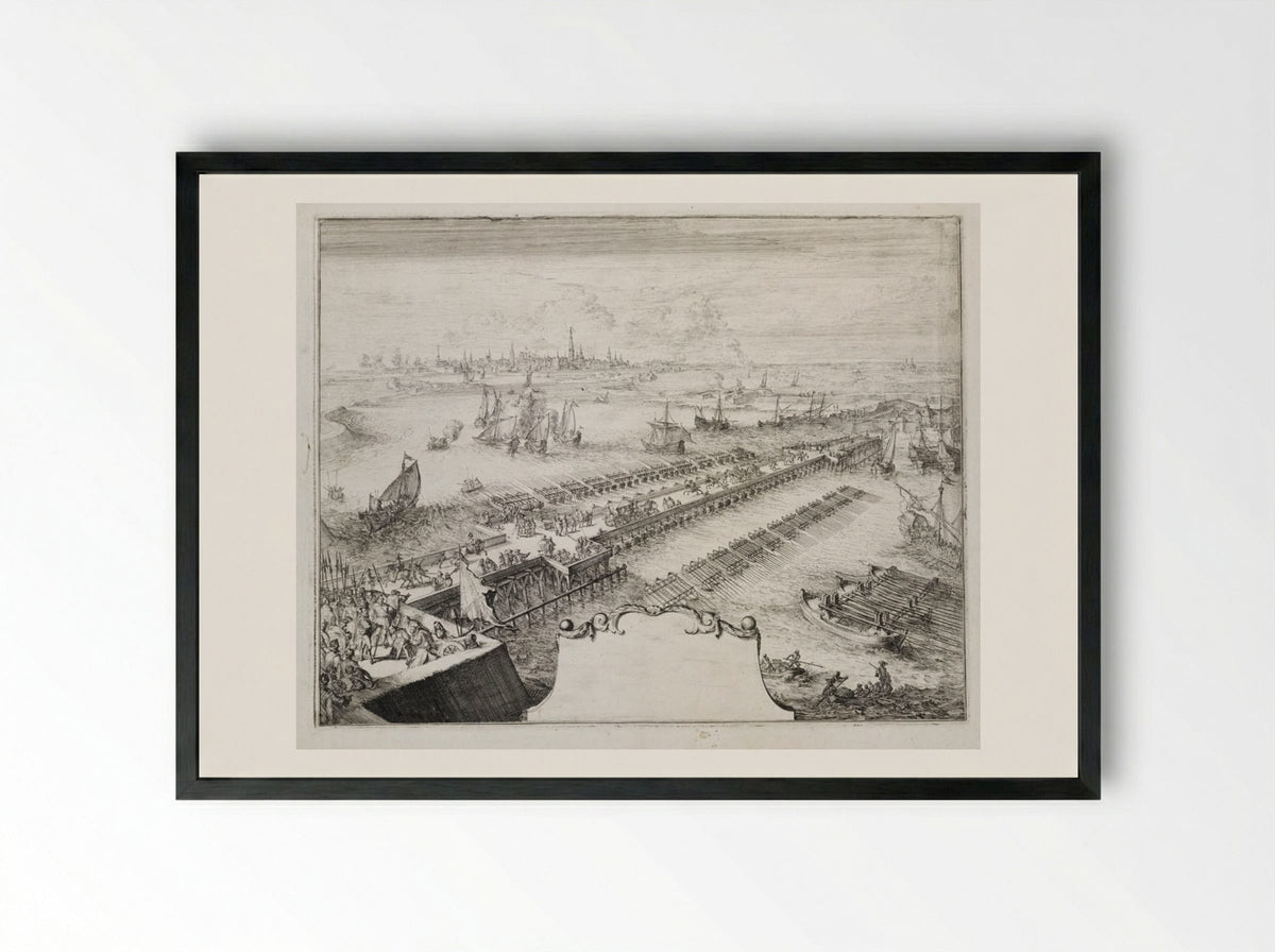 Blockade of Antwerp, 1585 - Romeyn de Hooghe - Framed Print Black