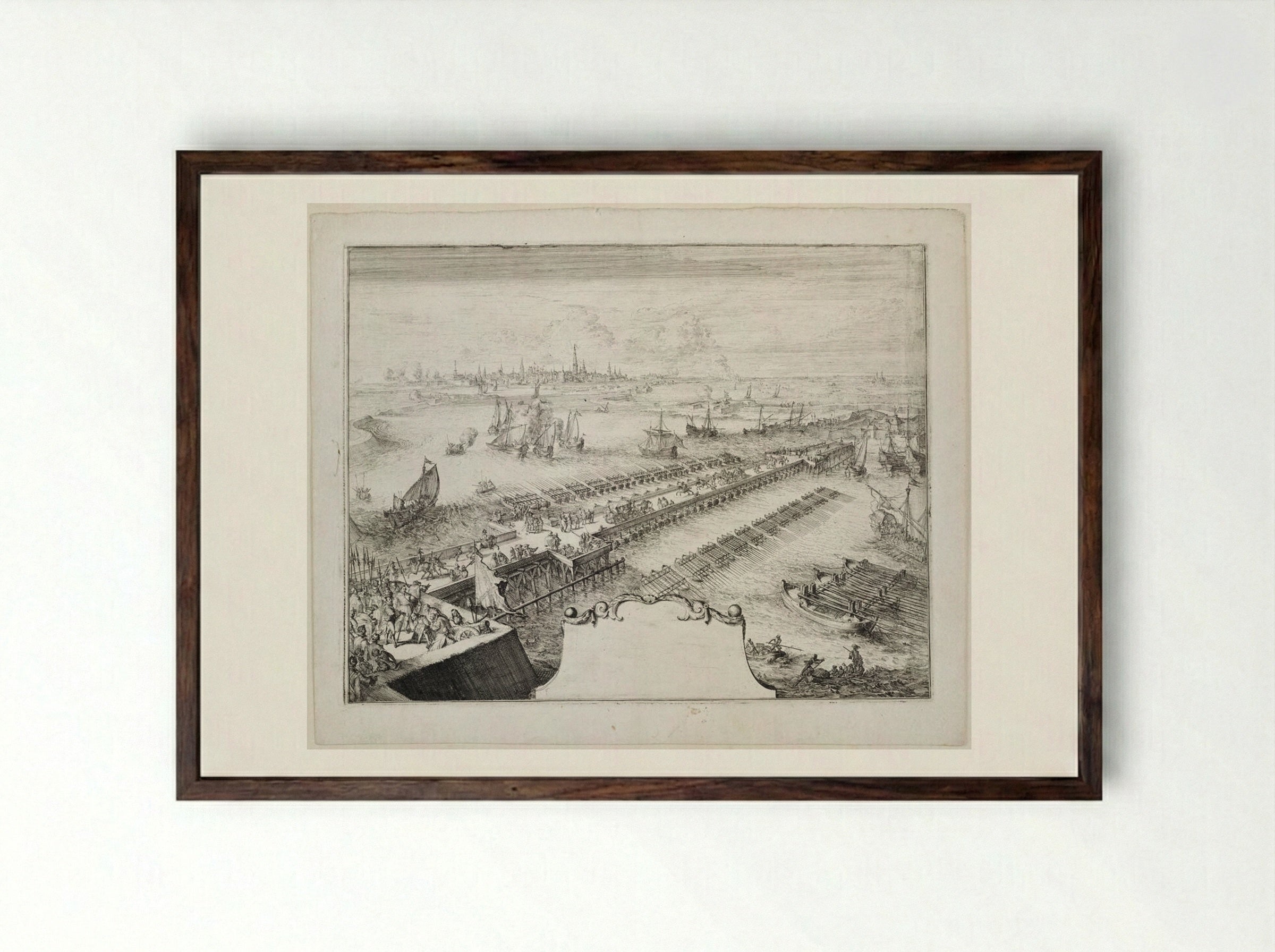 Blockade of Antwerp, 1585 - Romeyn de Hooghe - Framed Print Dark Wood