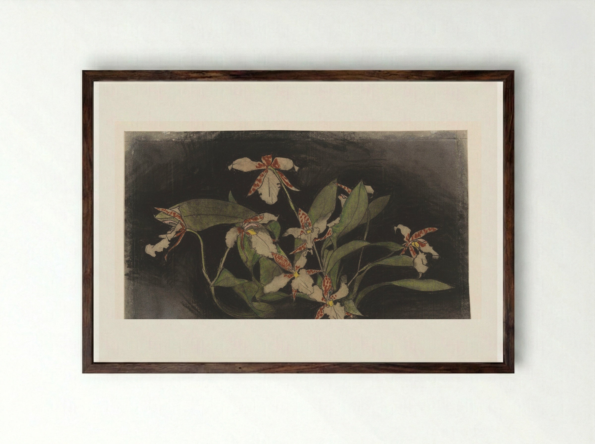 Bloeiende orchideeëntak - Theo Nieuwenhuis - Framed Print Dark Wood