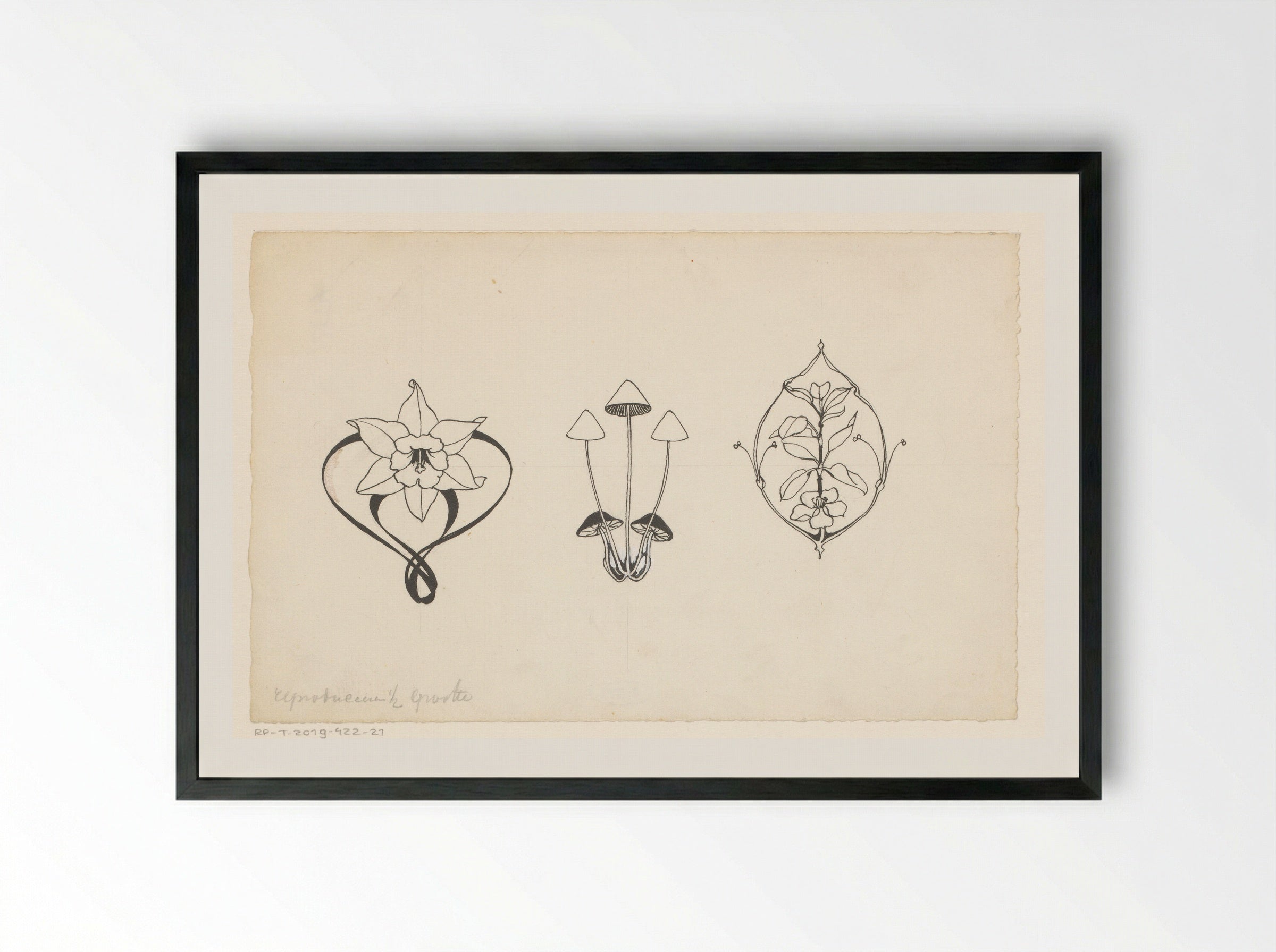 Bloemen en paddenstoelen - Willem Wenckebach - Framed Print Black